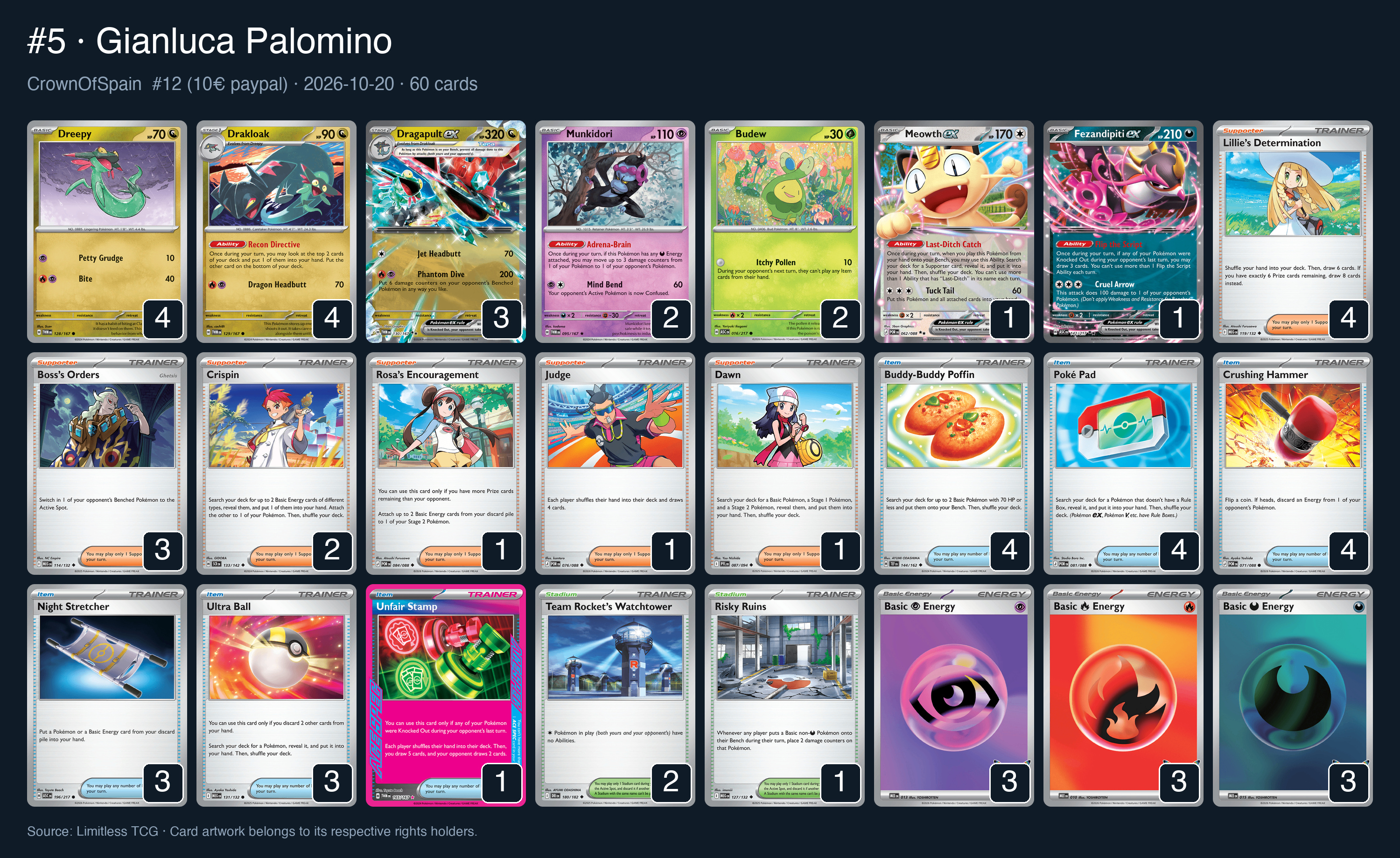 Complete 60-card deck list for rank 5, Gianluca Palomino