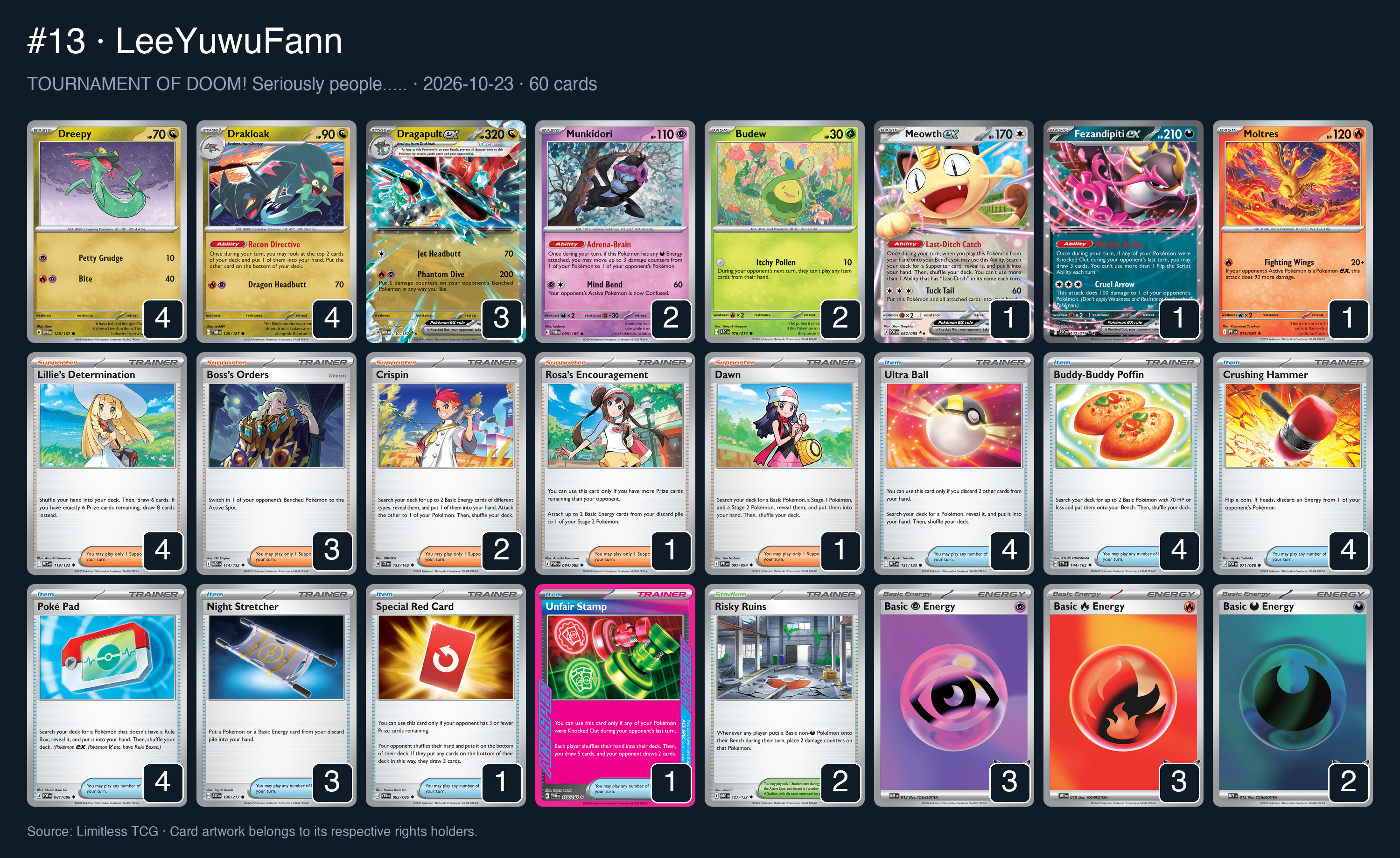 Complete 60-card deck list for rank 13, LeeYuwuFann