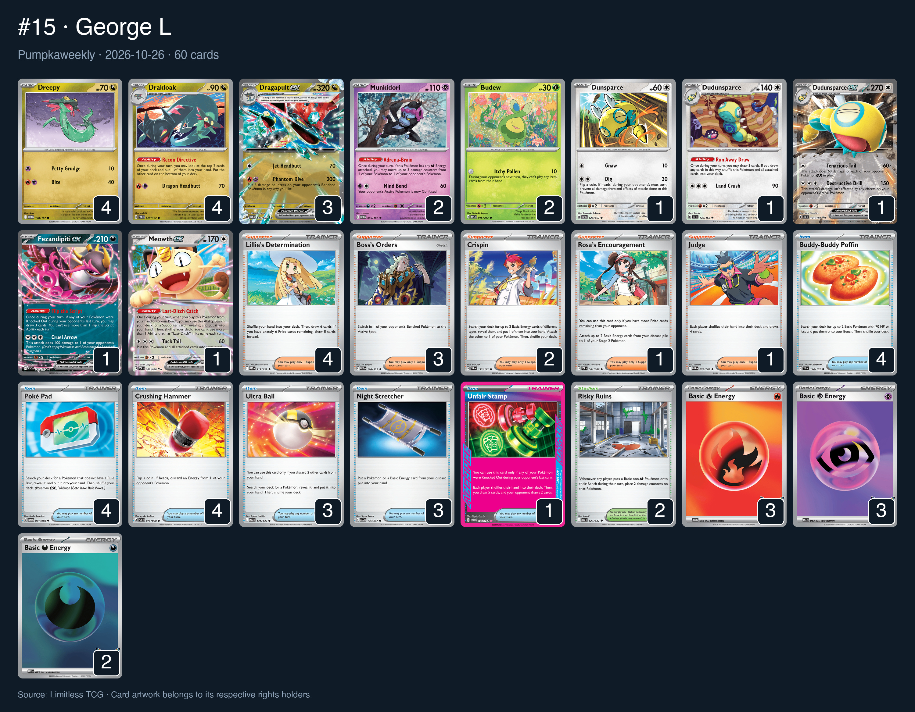Complete 60-card deck list for rank 15, George L