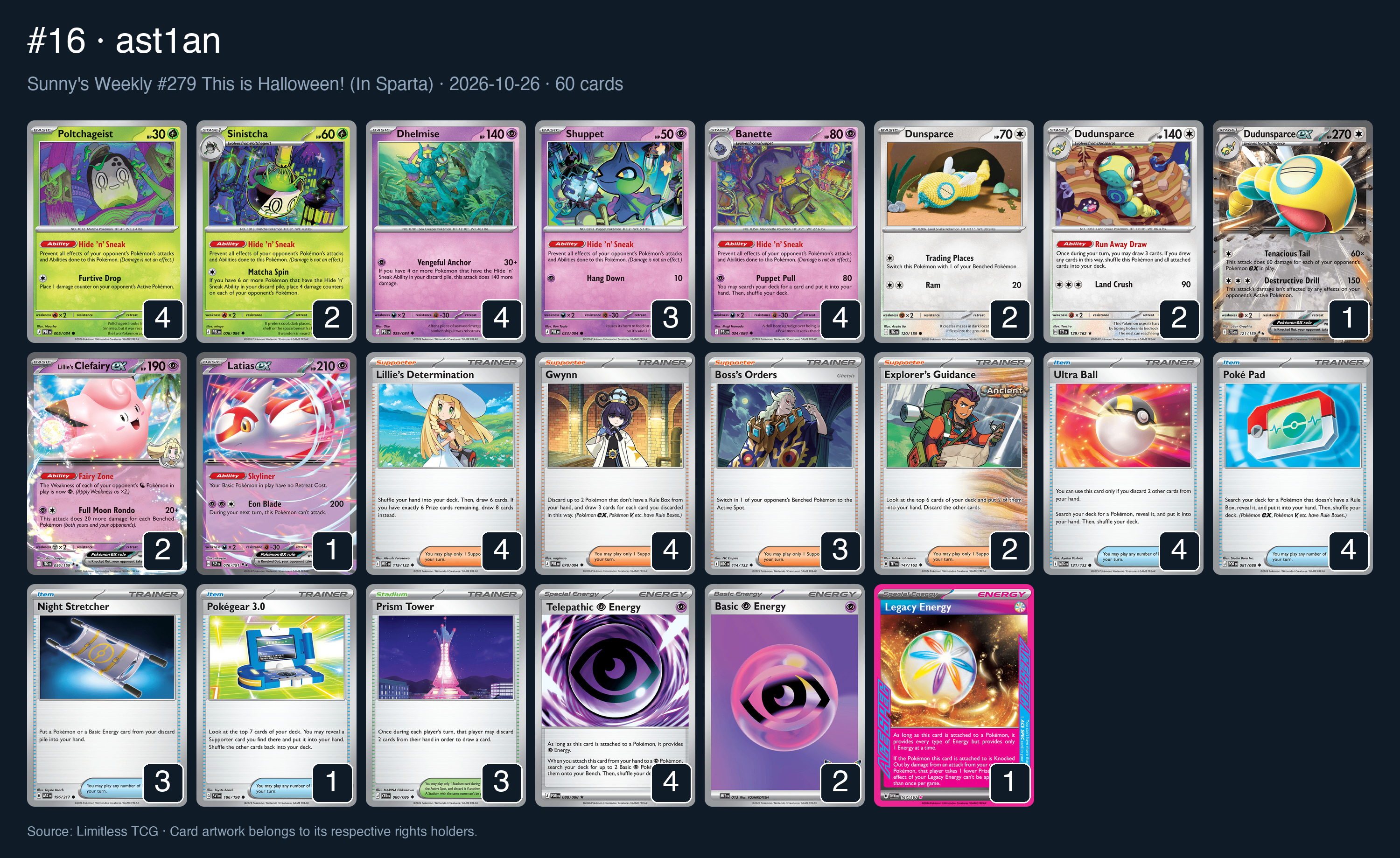 Complete 60-card deck list for rank 16, ast1an