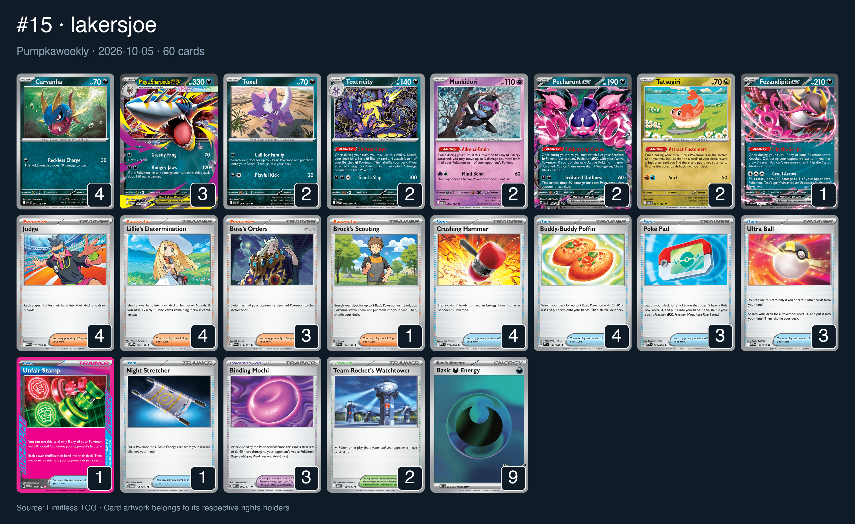 Complete 60-card deck list for rank 15, lakersjoe