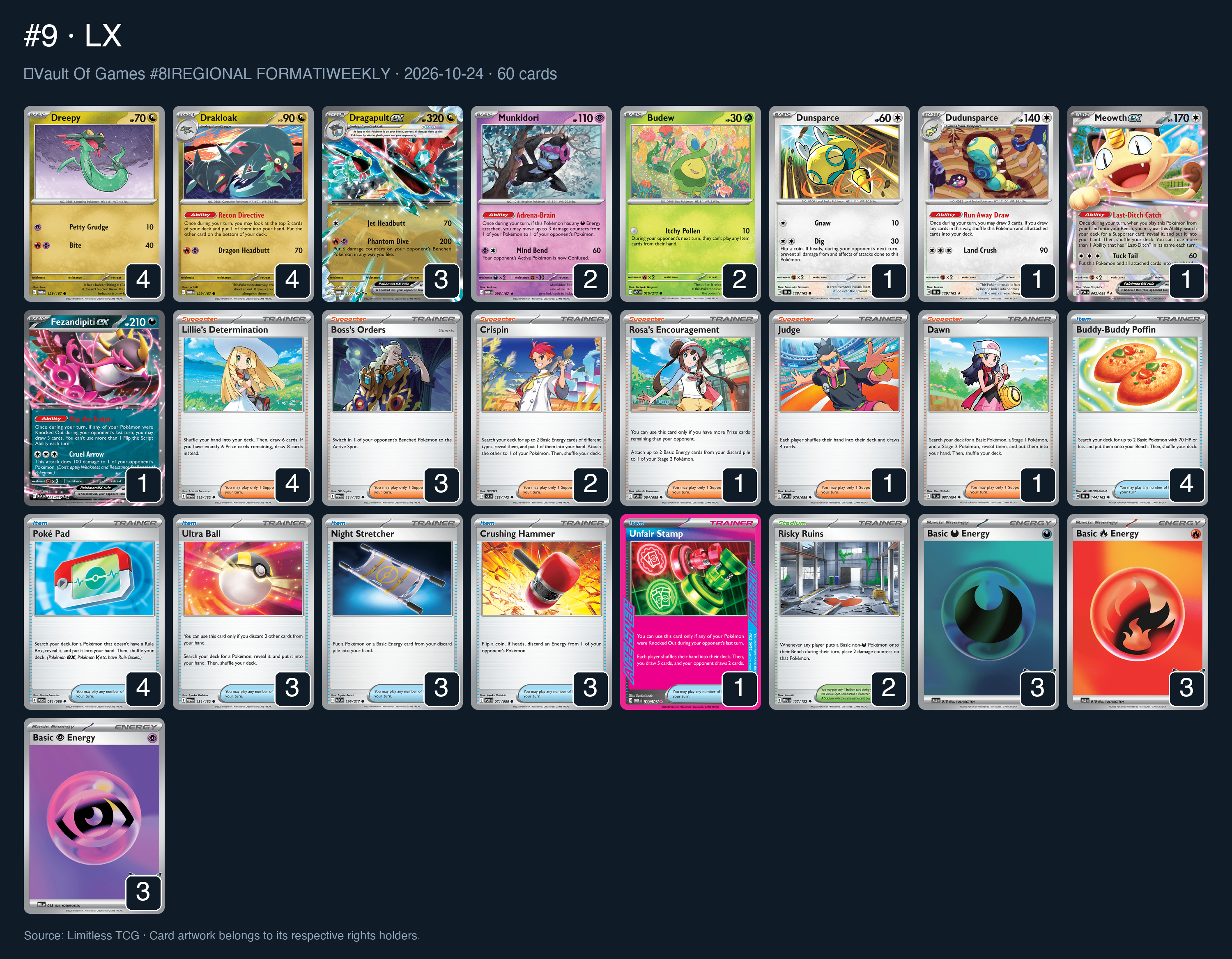 Complete 60-card deck list for rank 9, LX