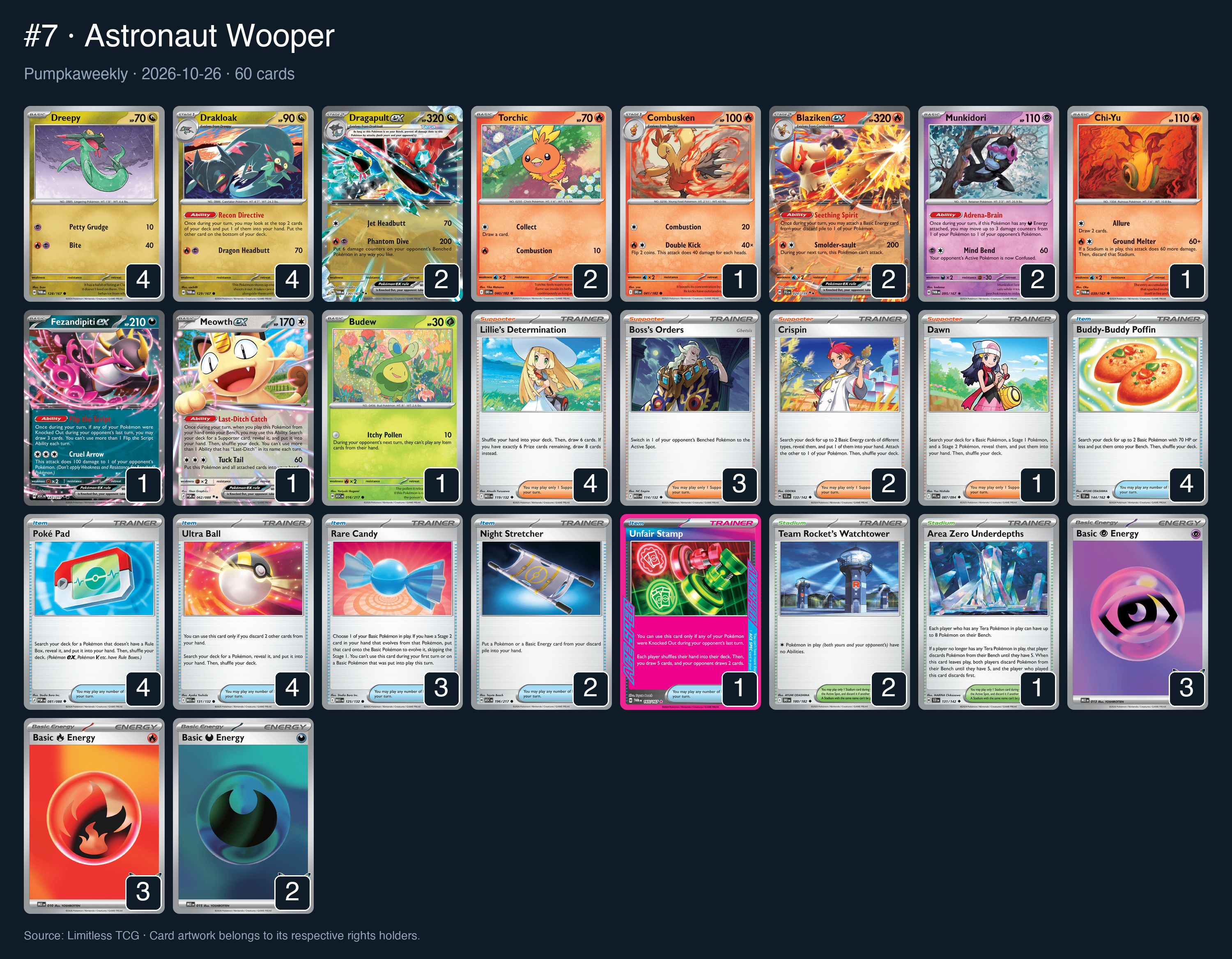Complete 60-card deck list for rank 7, Astronaut Wooper