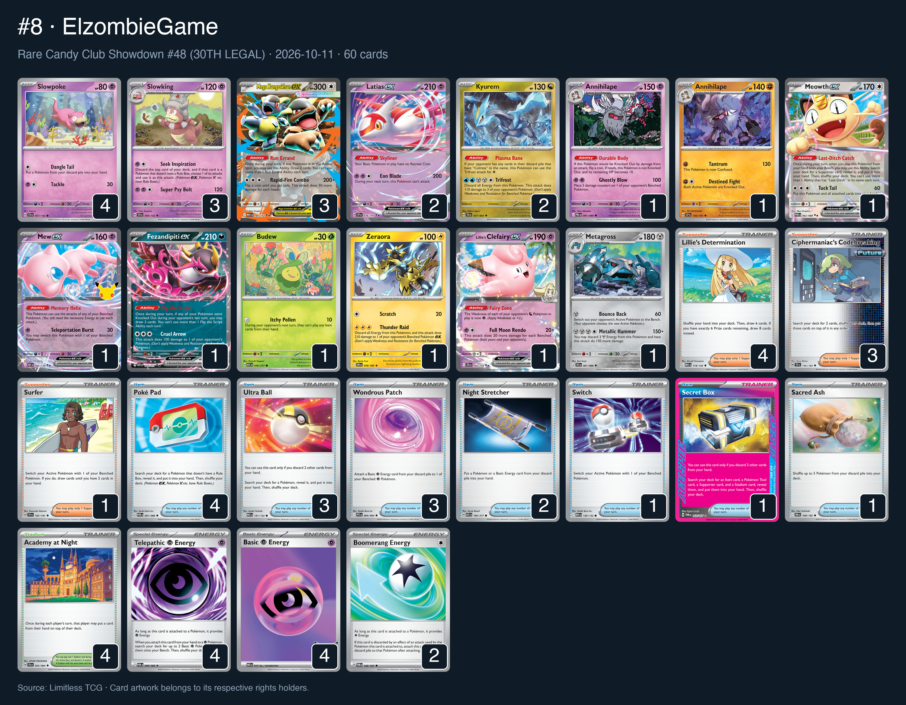 Complete 60-card deck list for rank 8, ElzombieGame