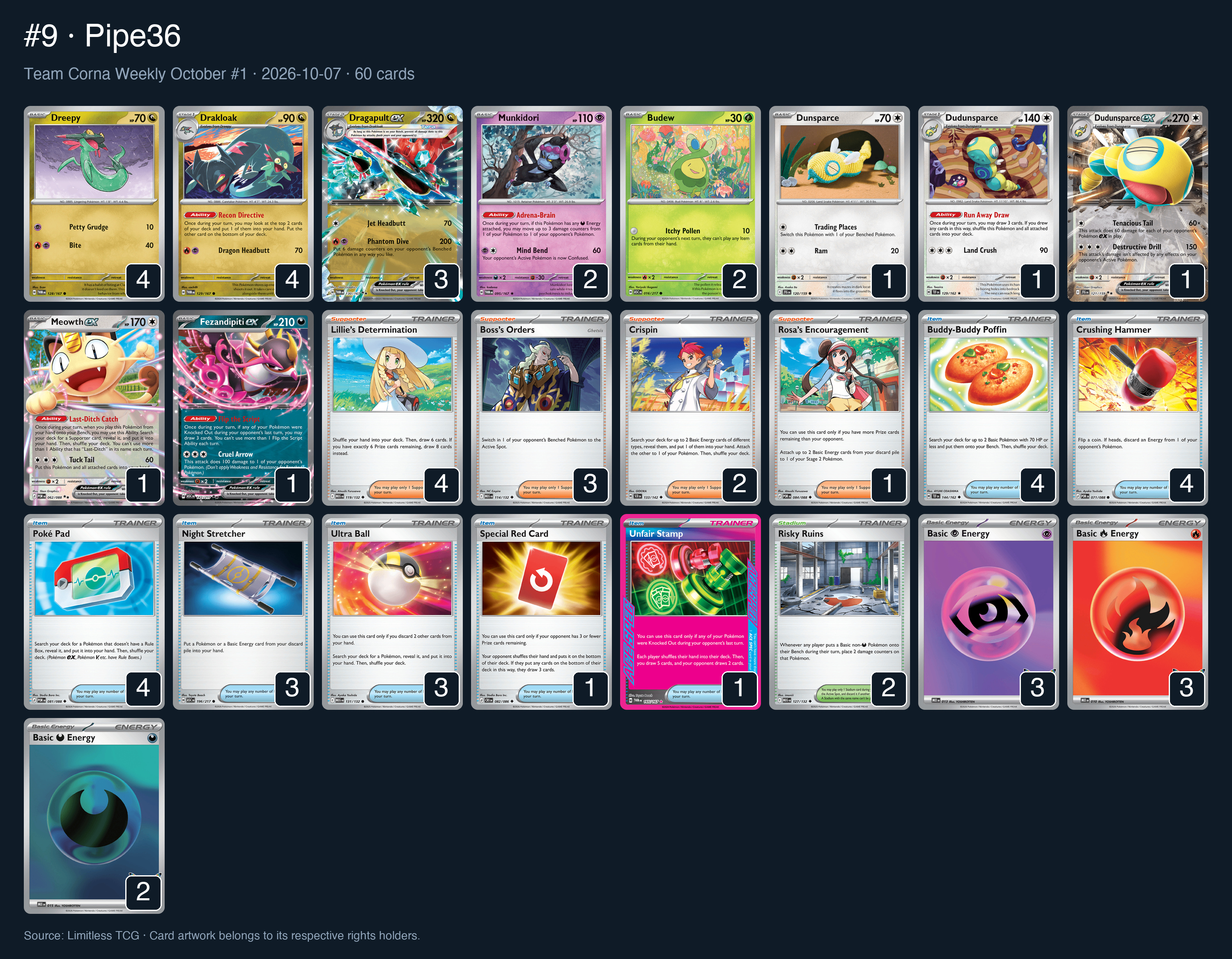 Complete 60-card deck list for rank 9, Pipe36