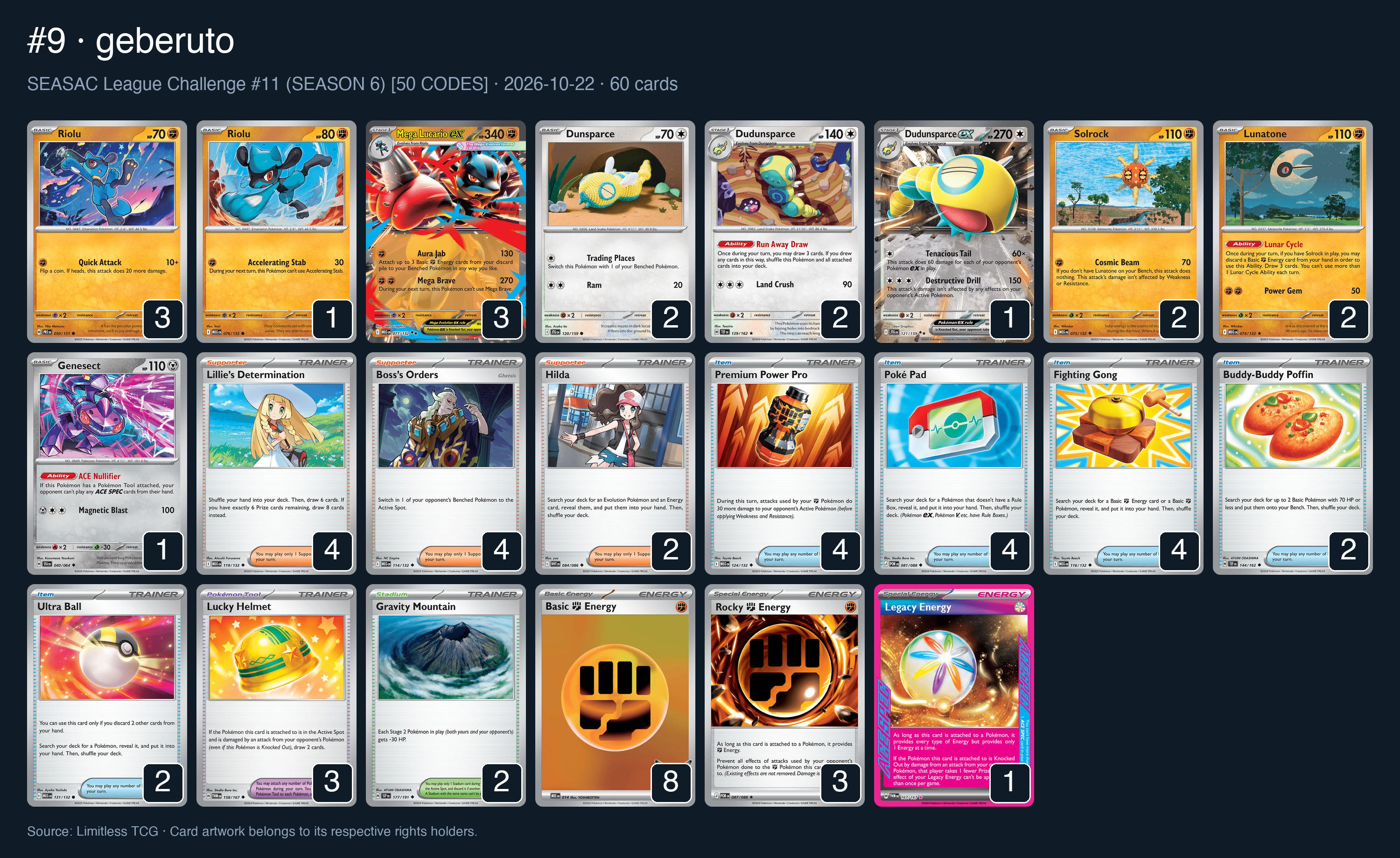 Complete 60-card deck list for rank 9, geberuto