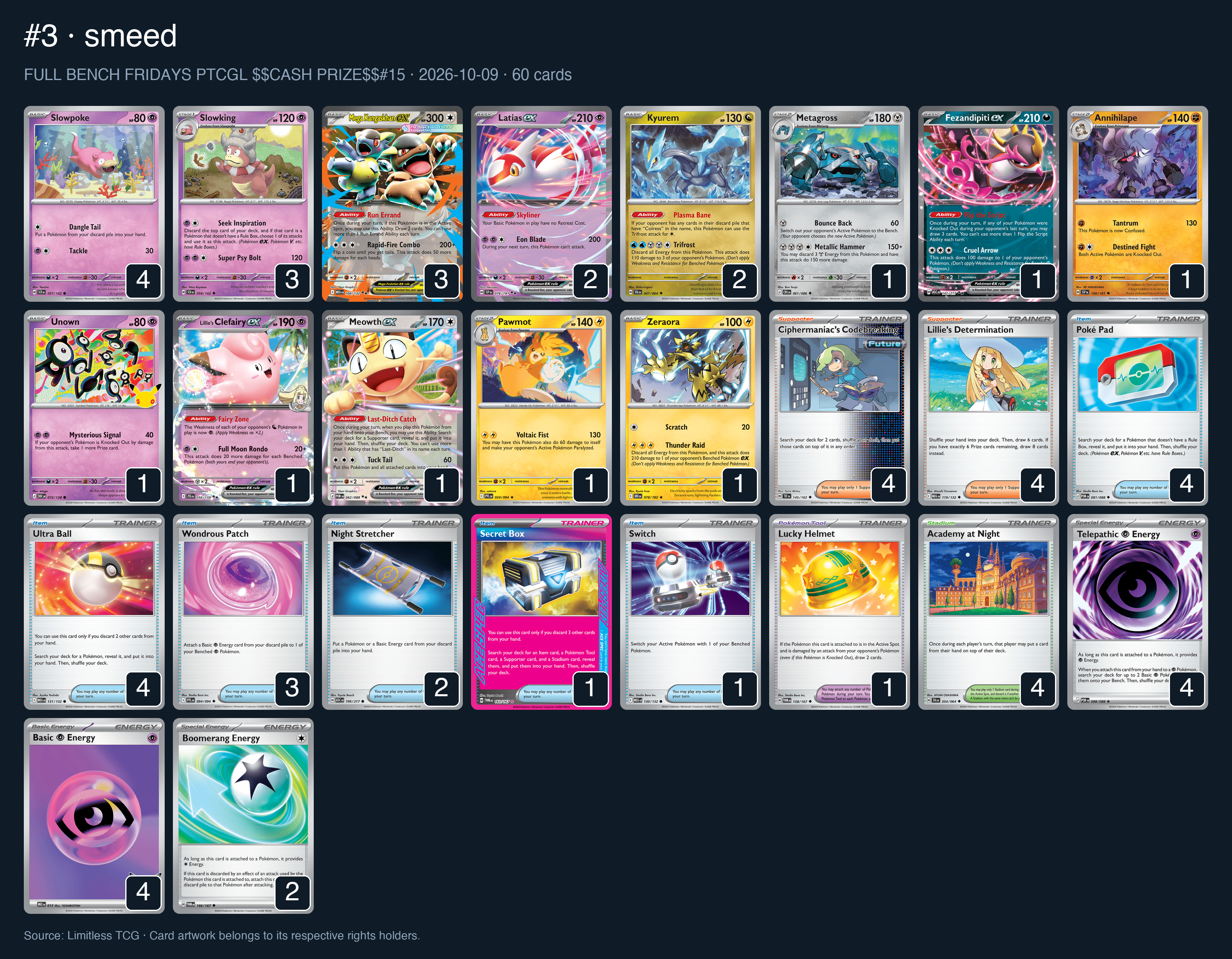 Complete 60-card deck list for rank 3, smeed
