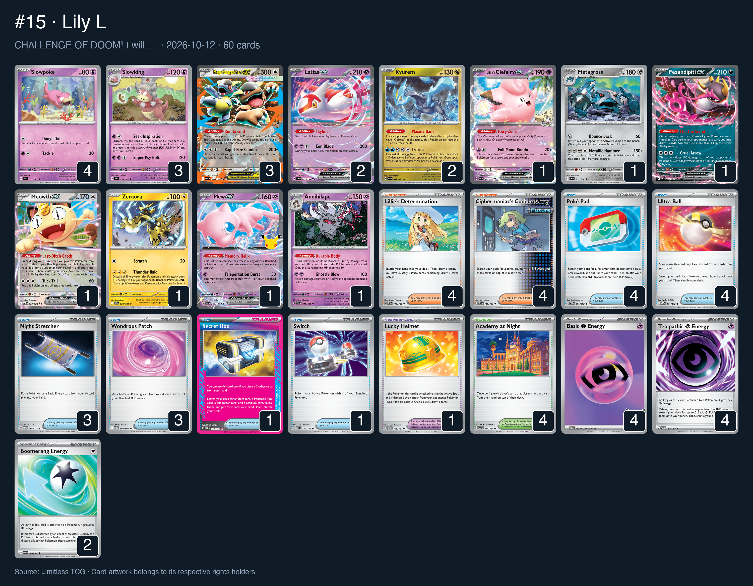 Complete 60-card deck list for rank 15, Lily L