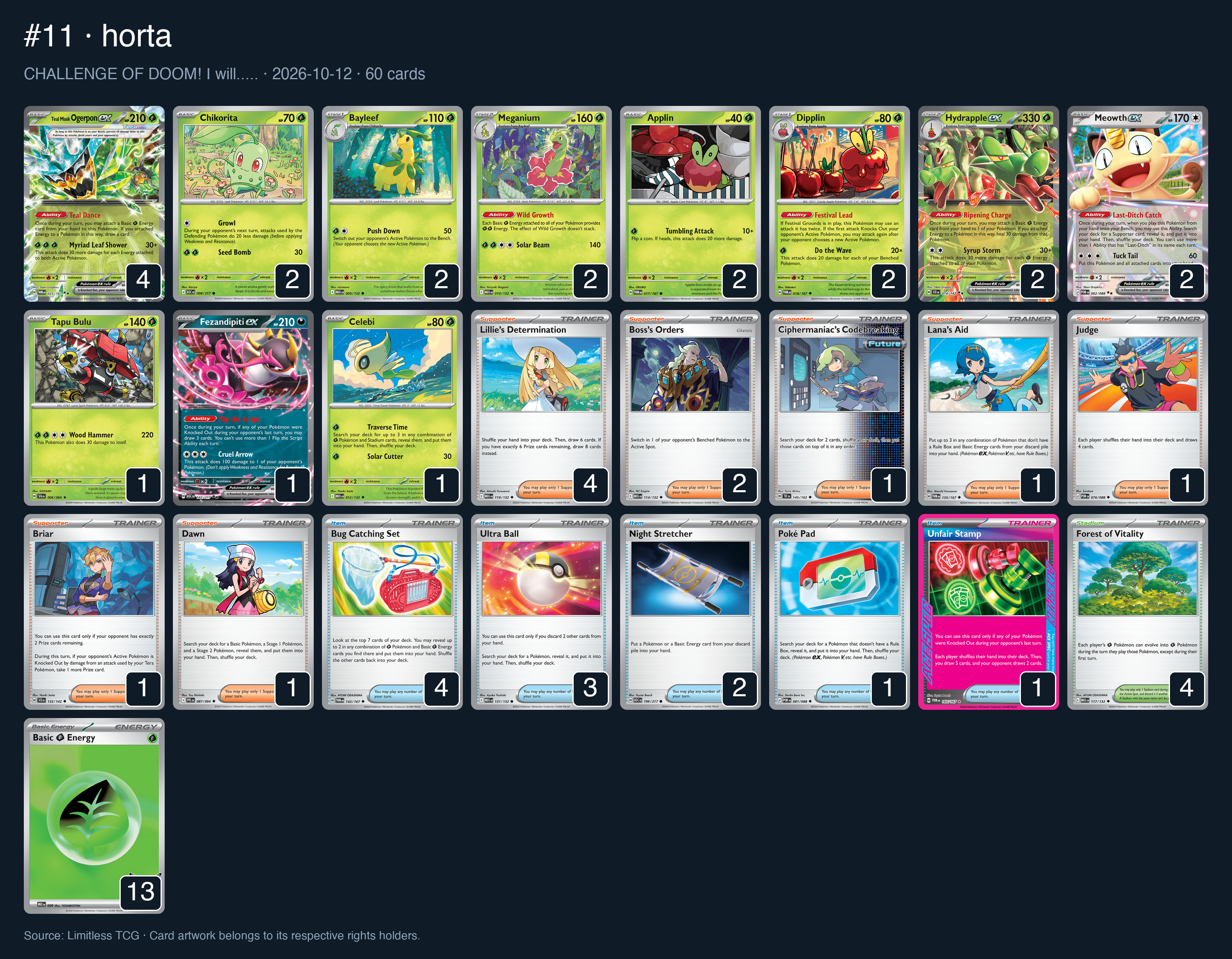 Complete 60-card deck list for rank 11, horta