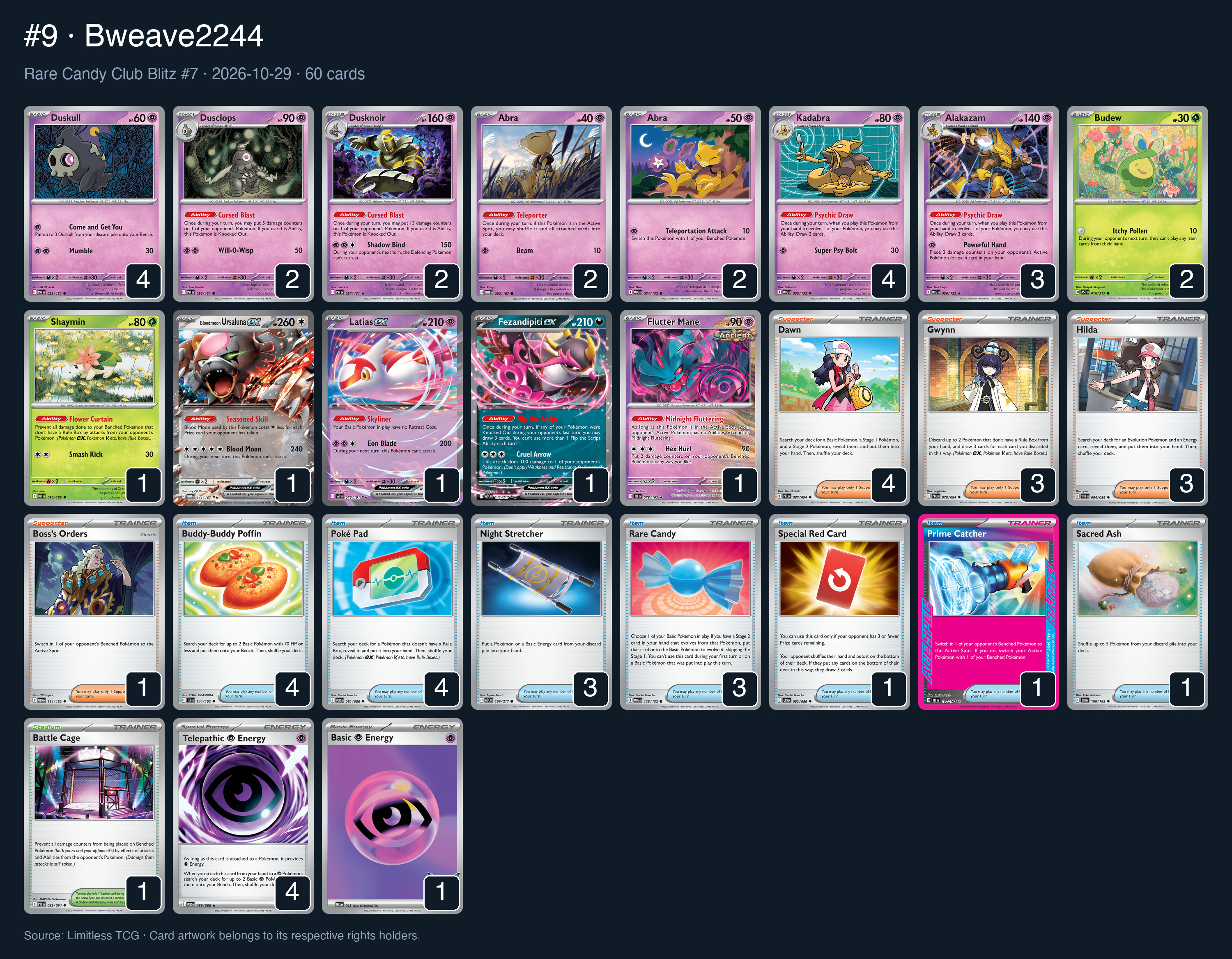 Complete 60-card deck list for rank 9, Bweave2244