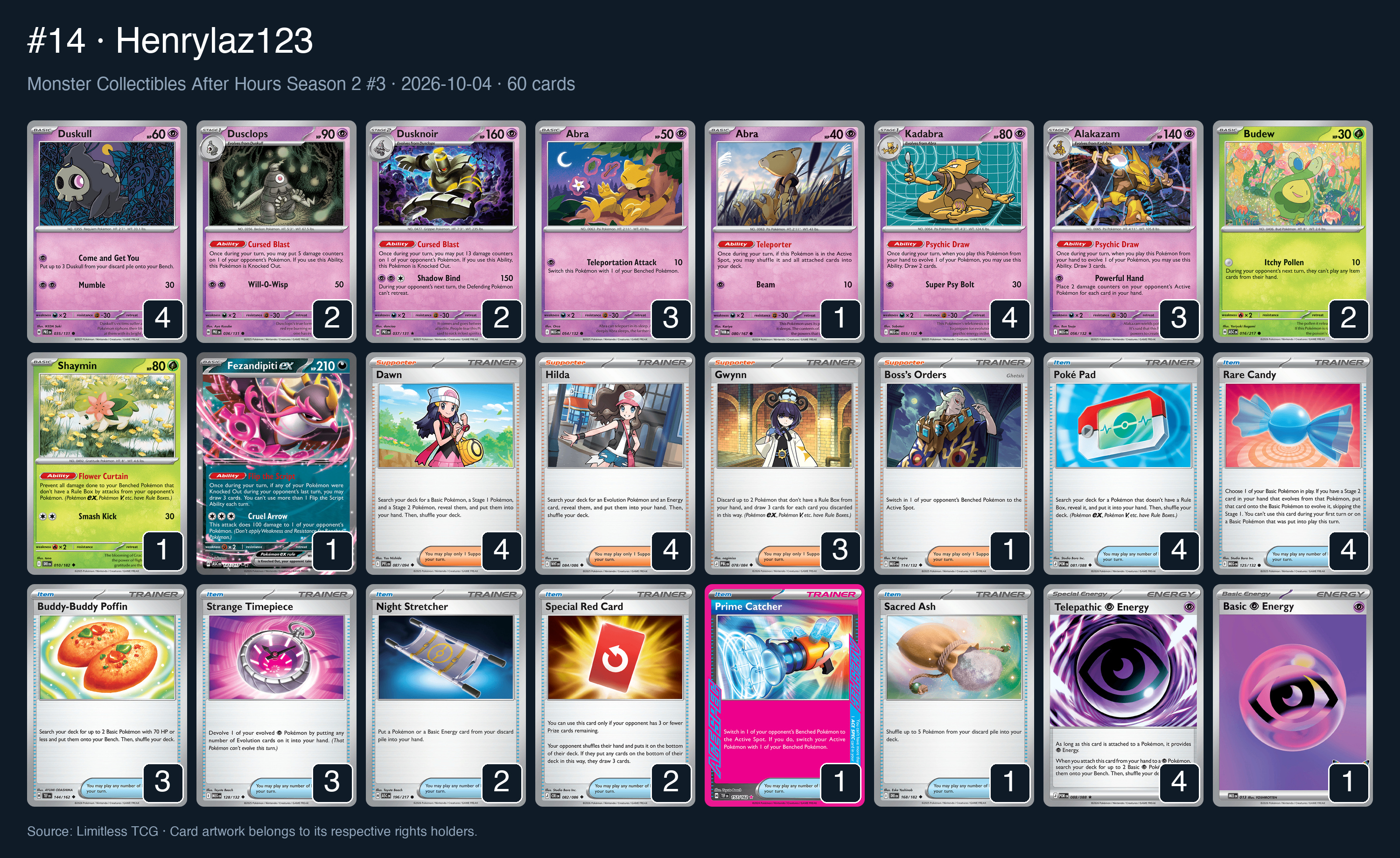 Complete 60-card deck list for rank 14, Henrylaz123