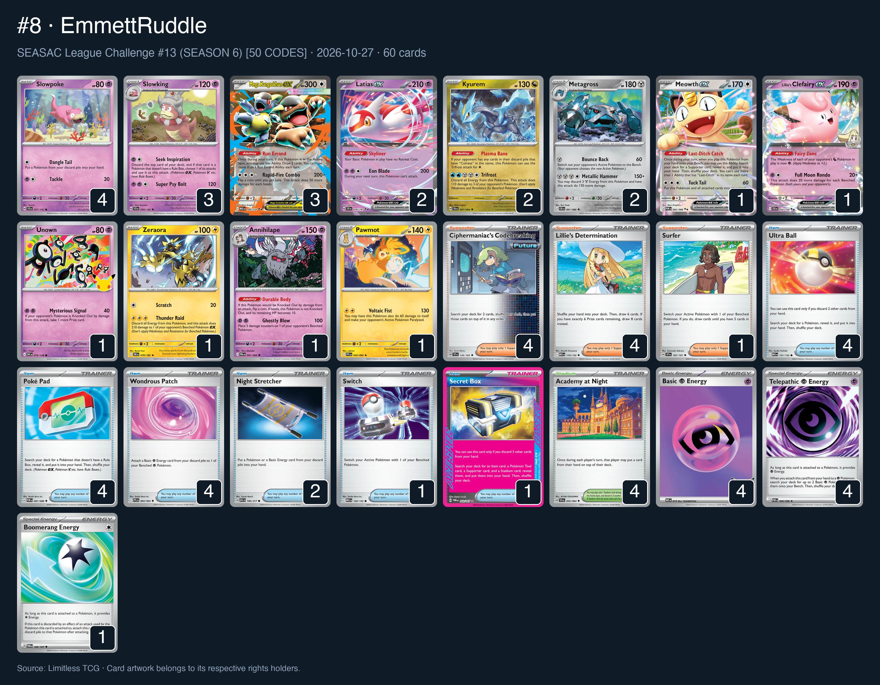 Complete 60-card deck list for rank 8, EmmettRuddle