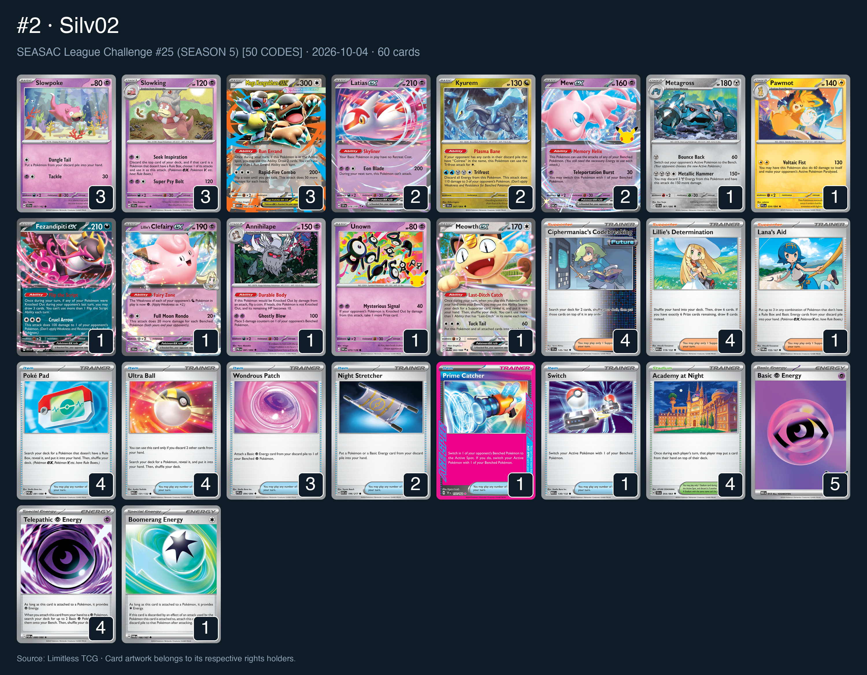 Complete 60-card deck list for rank 2, Silv02