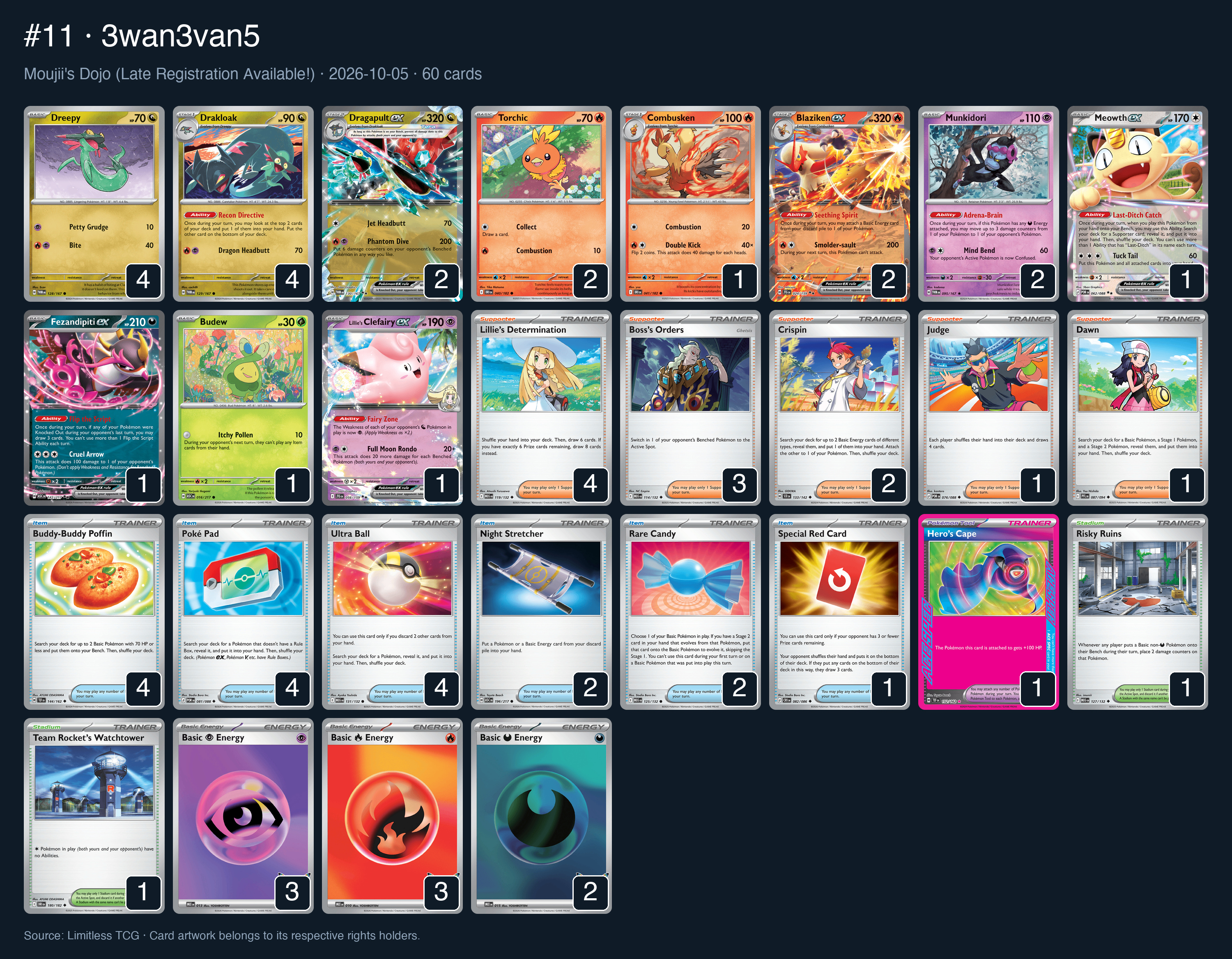 Complete 60-card deck list for rank 11, 3wan3van5