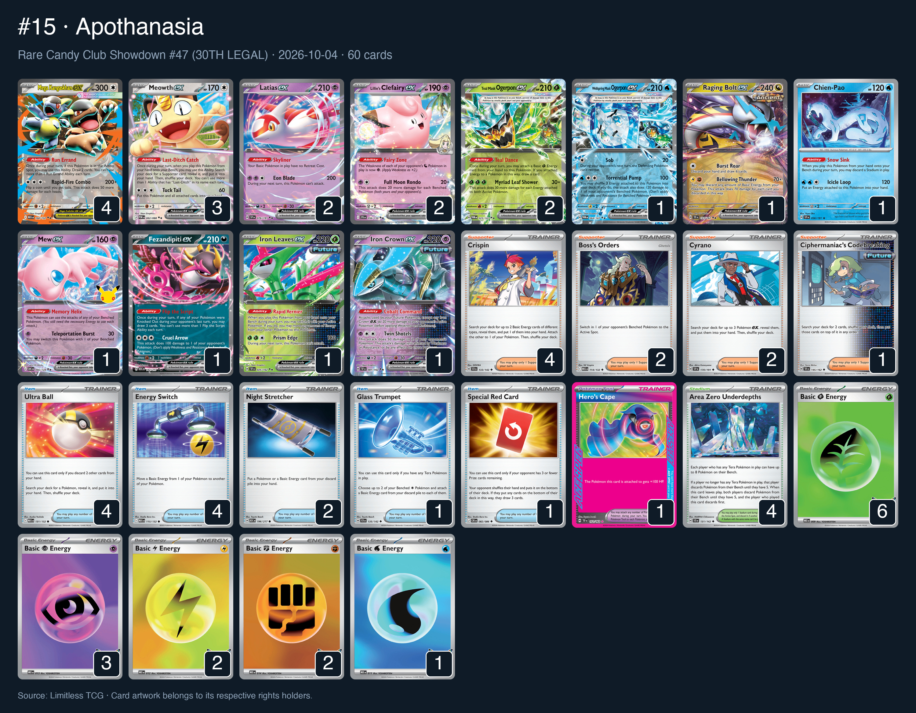 Complete 60-card deck list for rank 15, Apothanasia