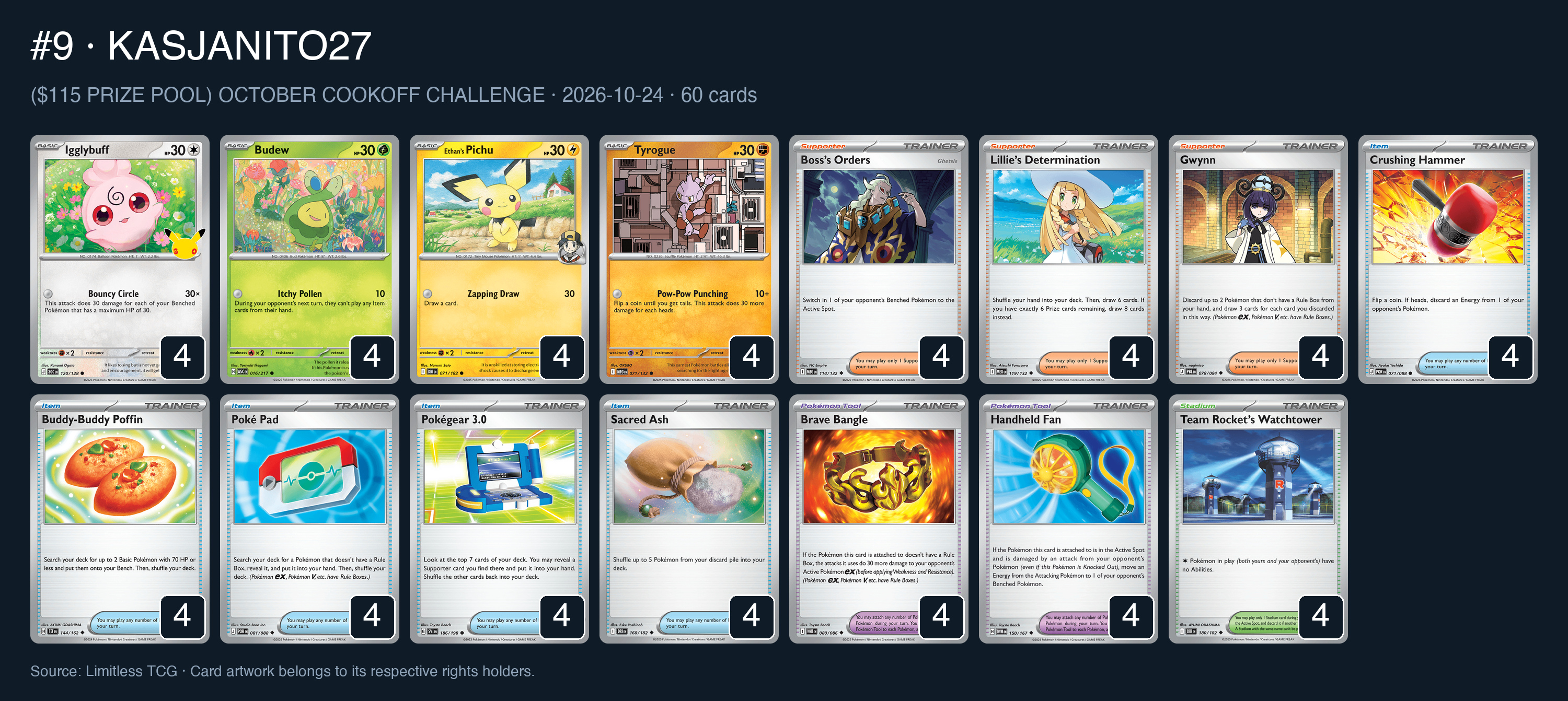 Complete 60-card deck list for rank 9, KASJANITO27