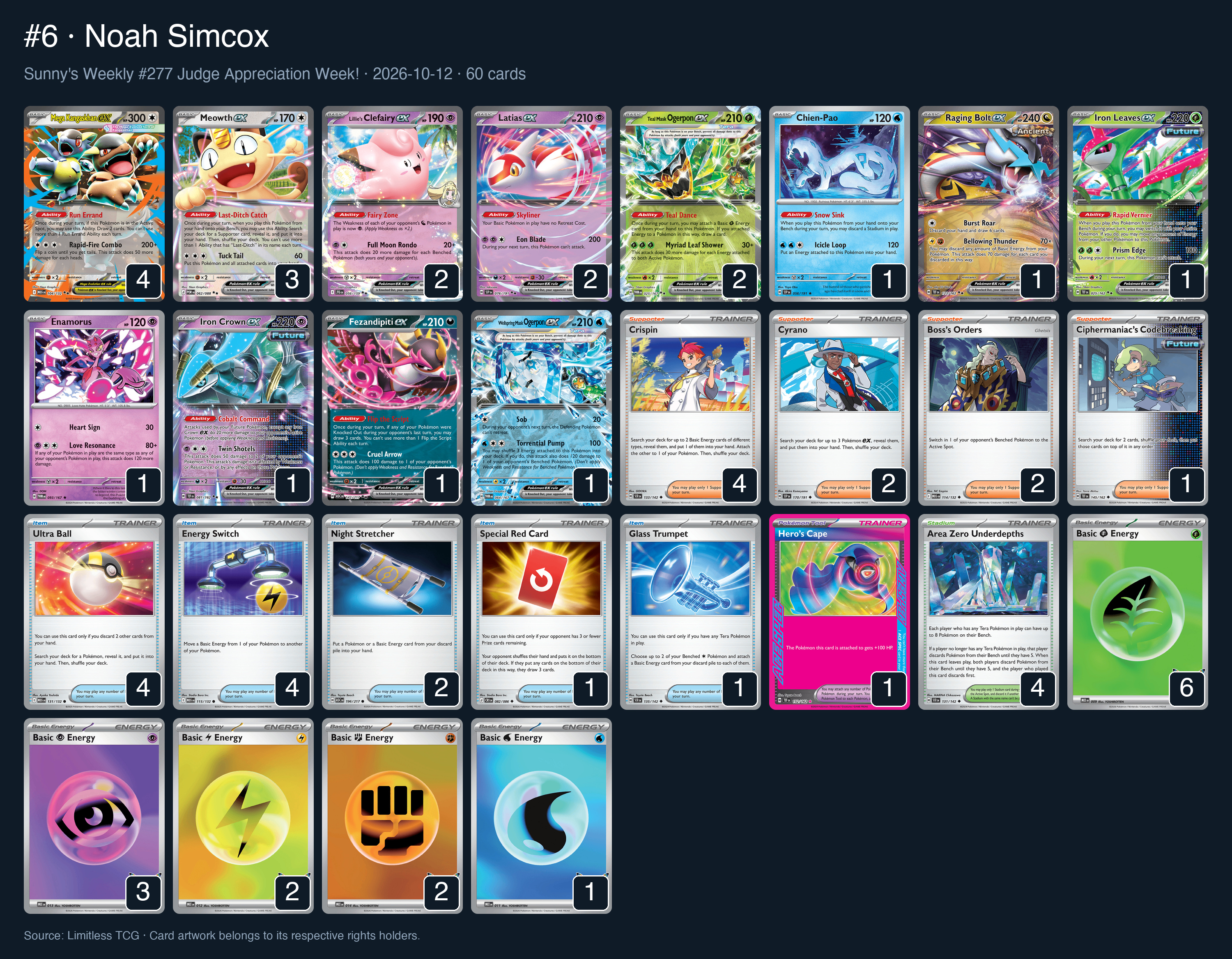 Complete 60-card deck list for rank 6, Noah Simcox