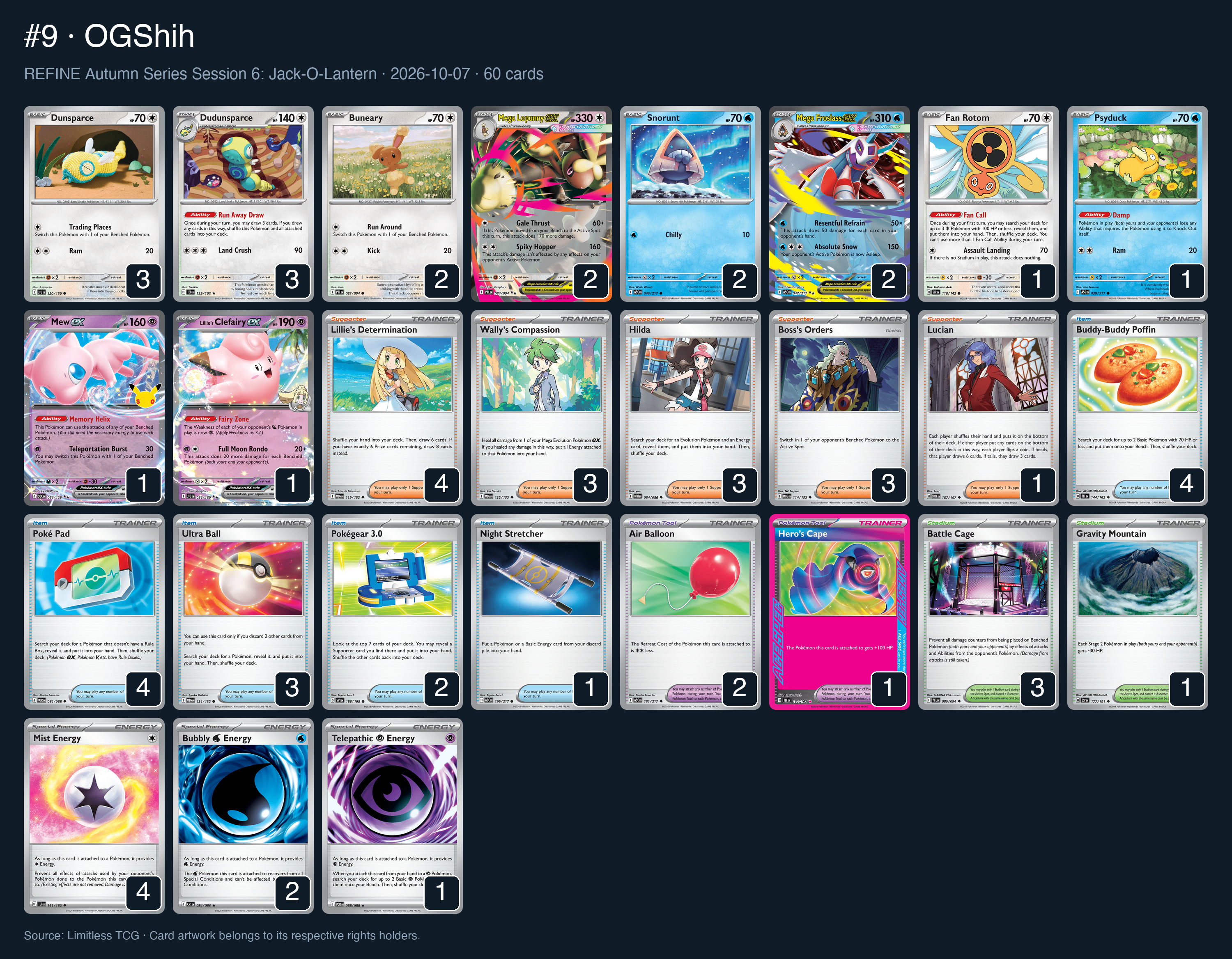 Complete 60-card deck list for rank 9, OGShih