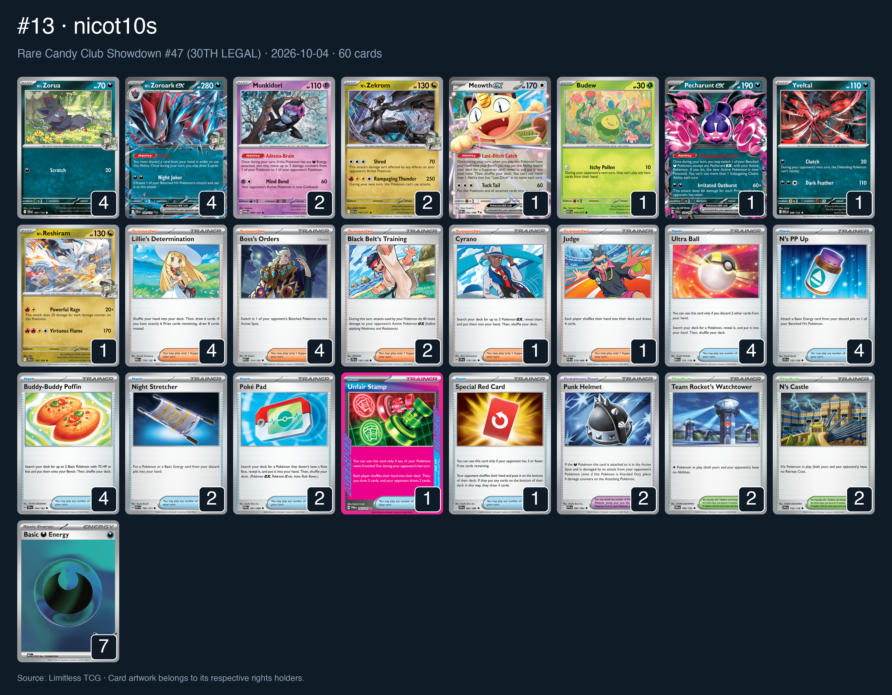 Complete 60-card deck list for rank 13, nicot10s