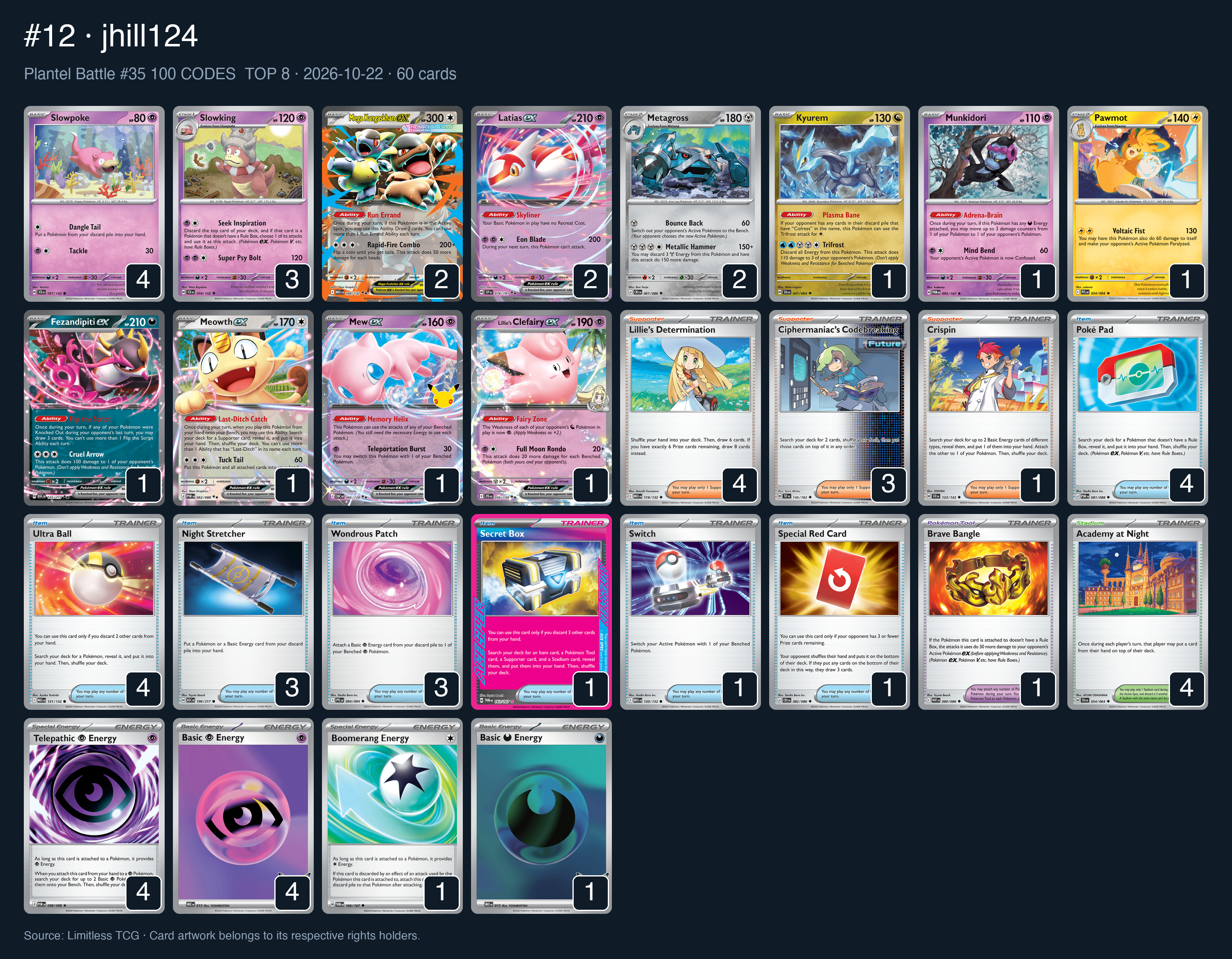 Complete 60-card deck list for rank 12, jhill124