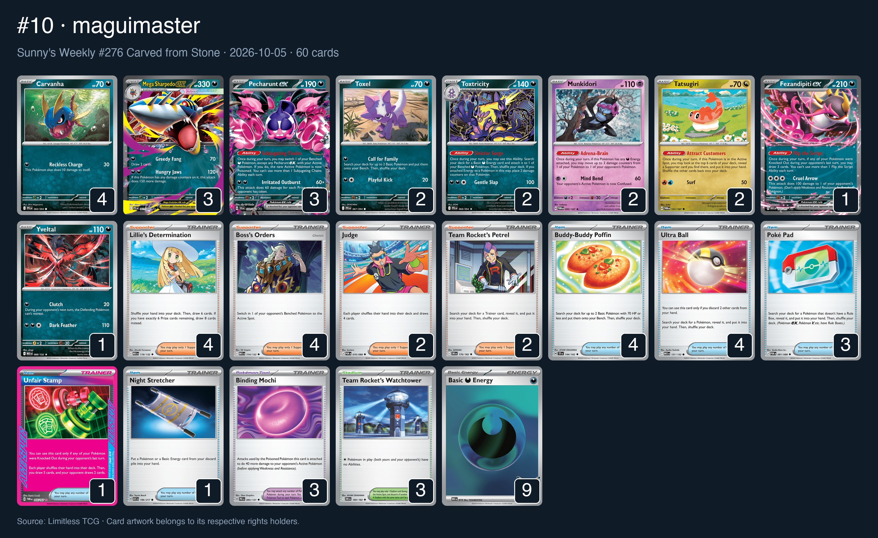 Complete 60-card deck list for rank 10, maguimaster