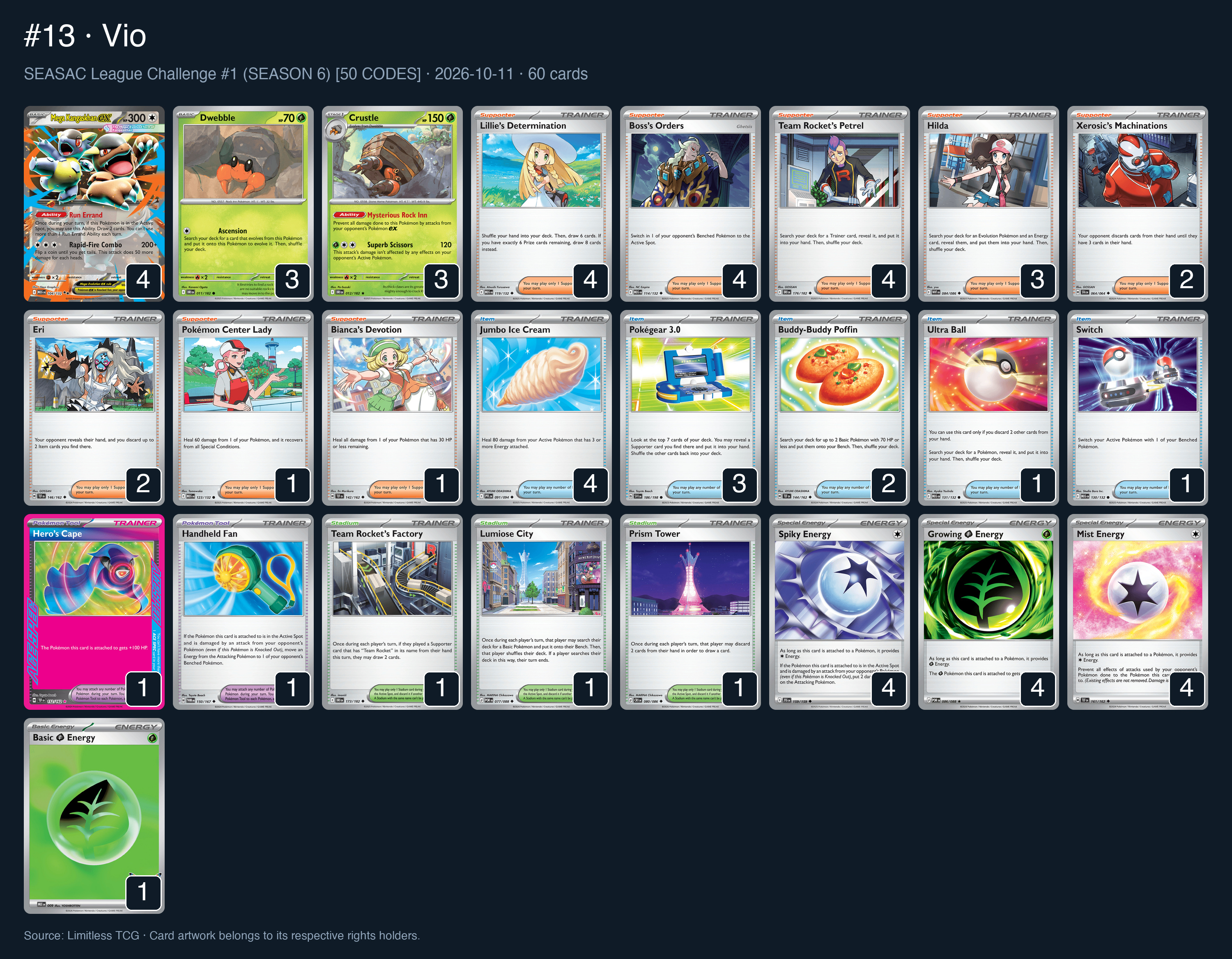 Complete 60-card deck list for rank 13, Vio
