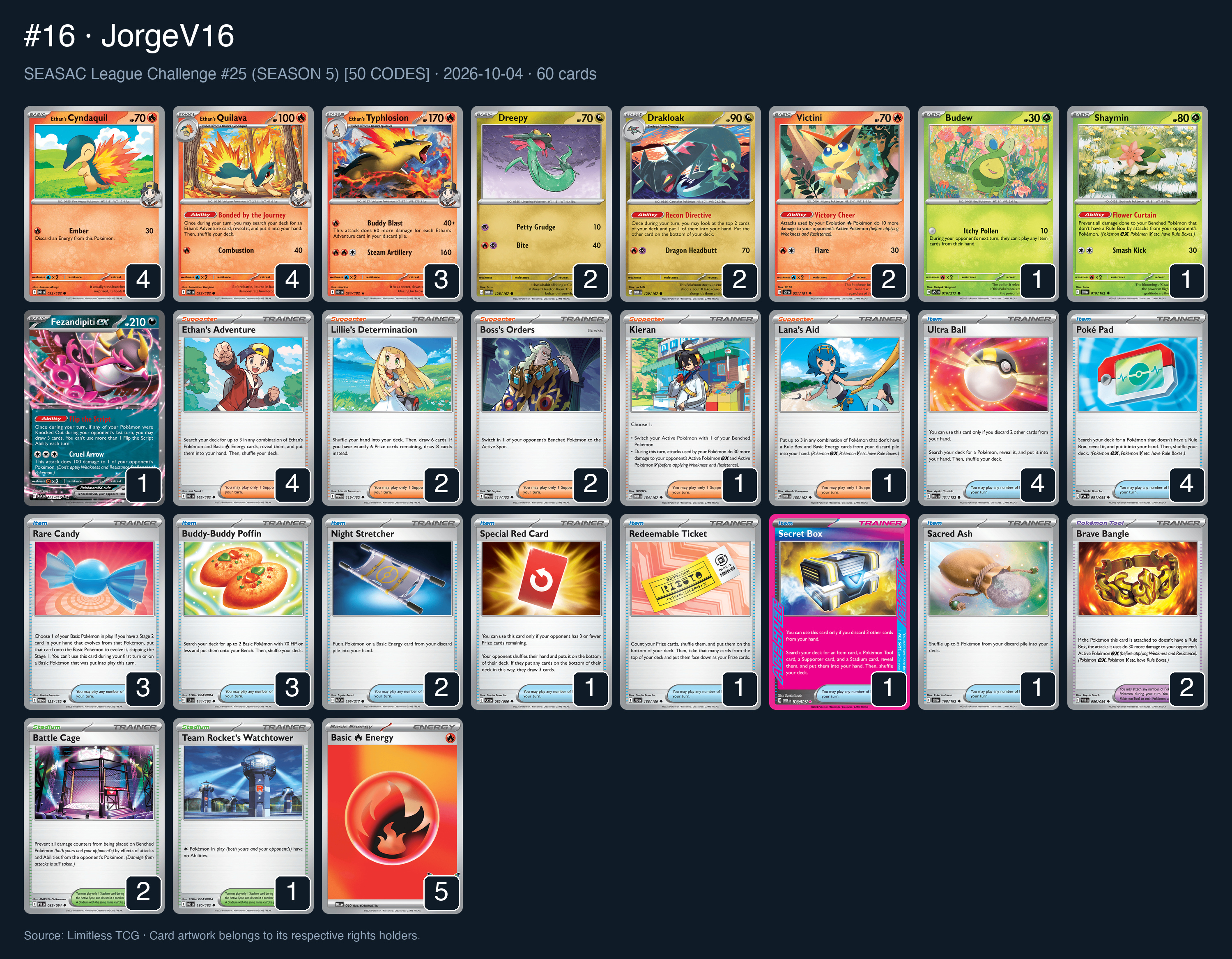 Complete 60-card deck list for rank 16, JorgeV16