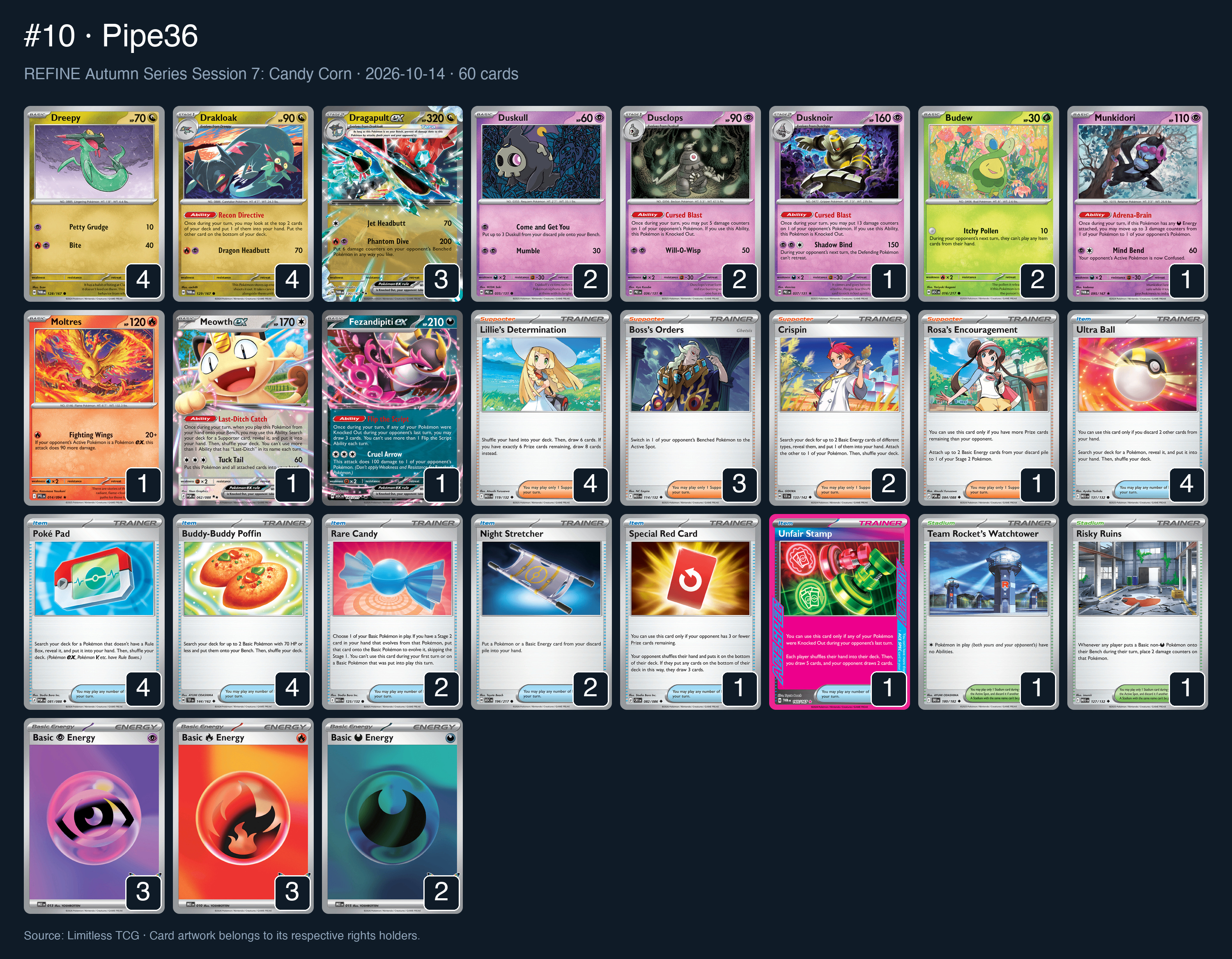 Complete 60-card deck list for rank 10, Pipe36