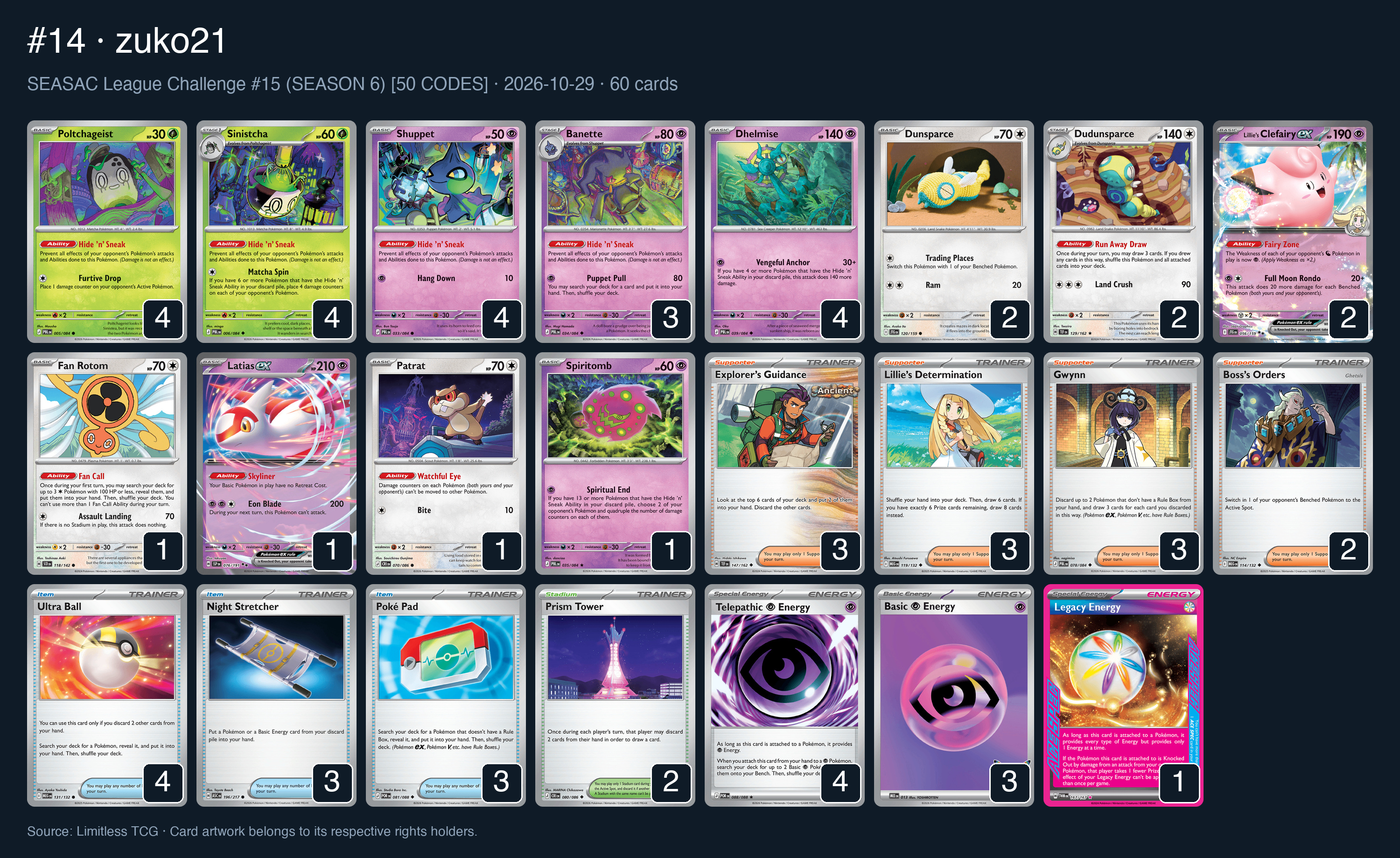 Complete 60-card deck list for rank 14, zuko21