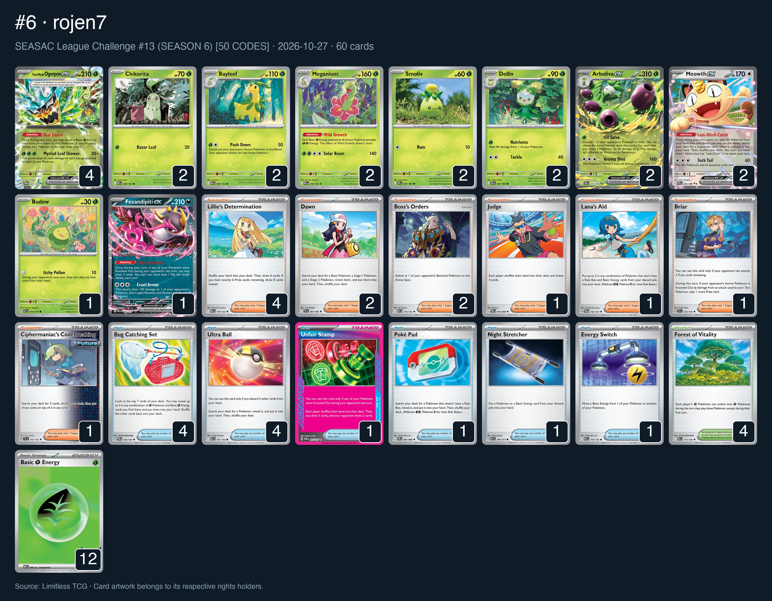 Complete 60-card deck list for rank 6, rojen7