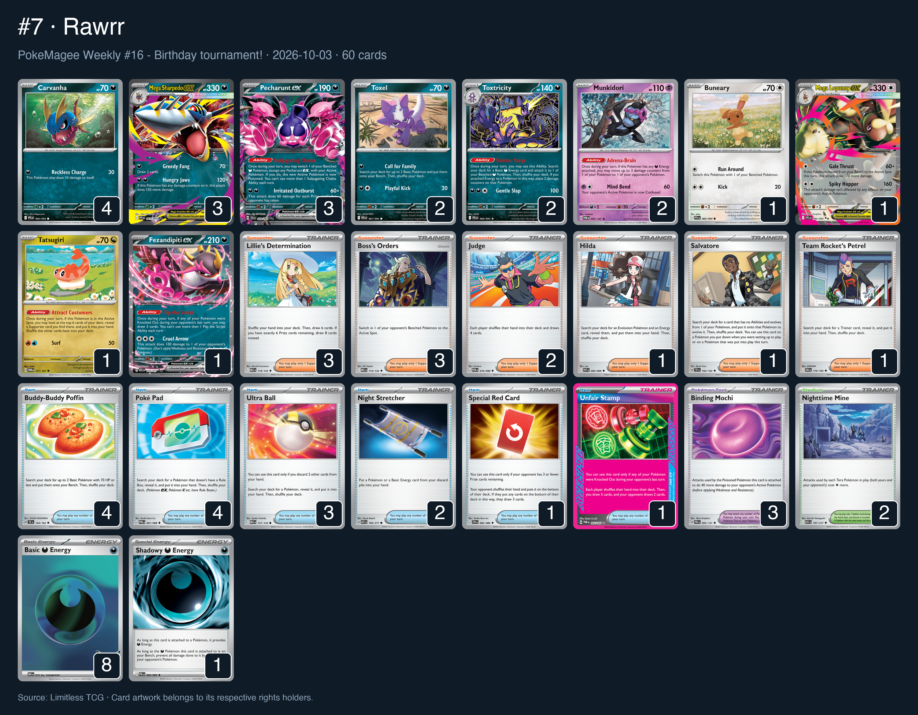 Complete 60-card deck list for rank 7, Rawrr