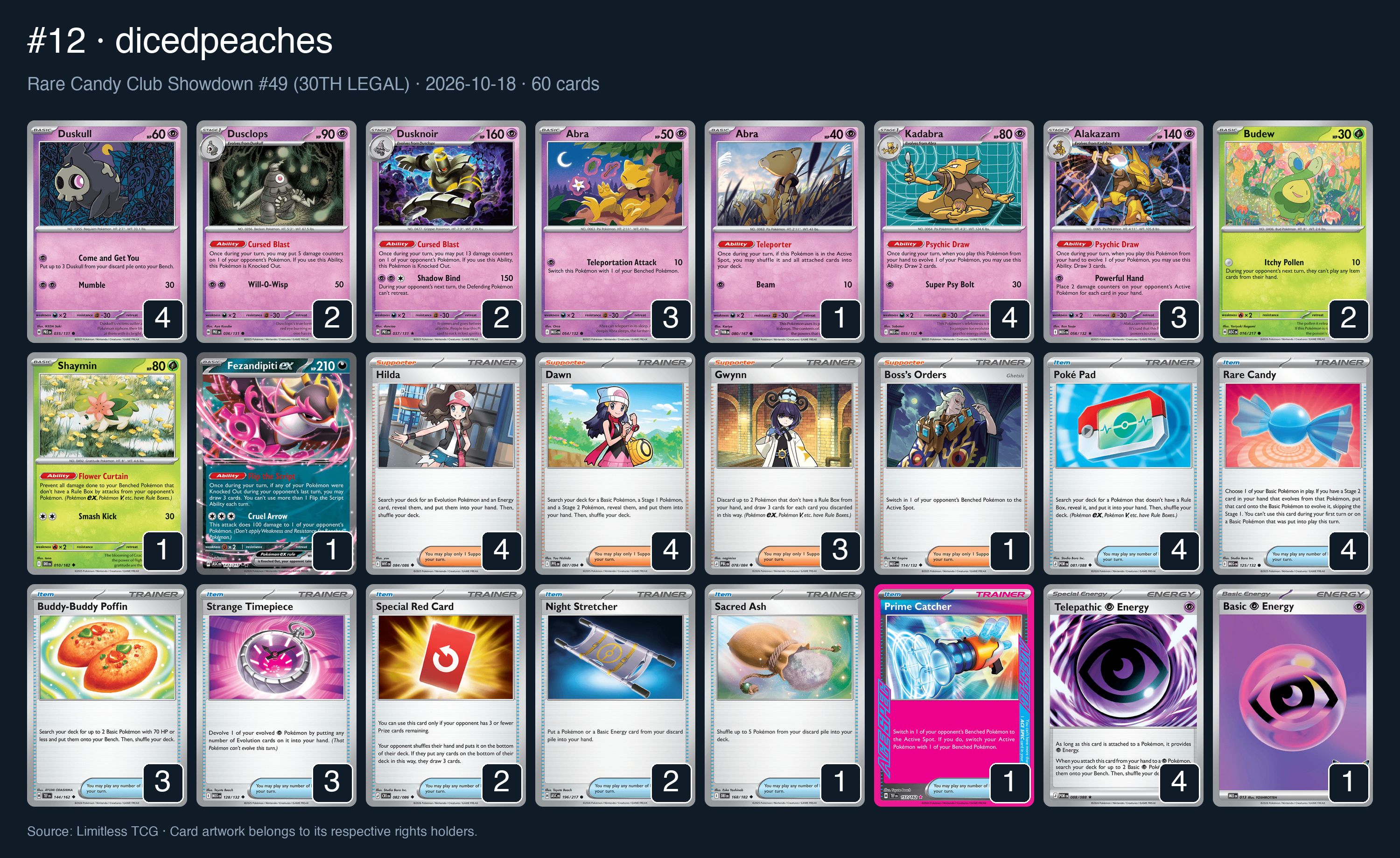 Complete 60-card deck list for rank 12, dicedpeaches
