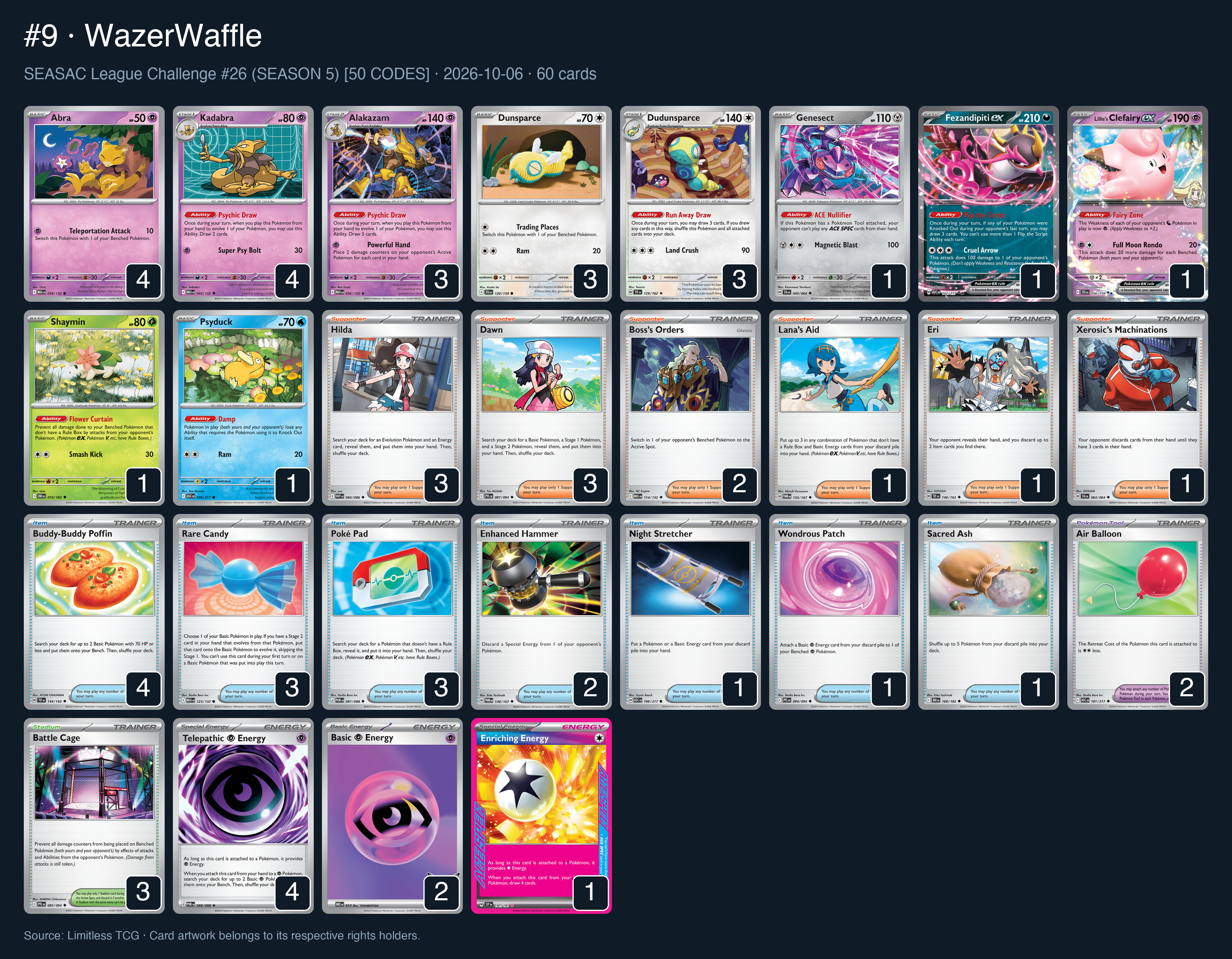 Complete 60-card deck list for rank 9, WazerWaffle
