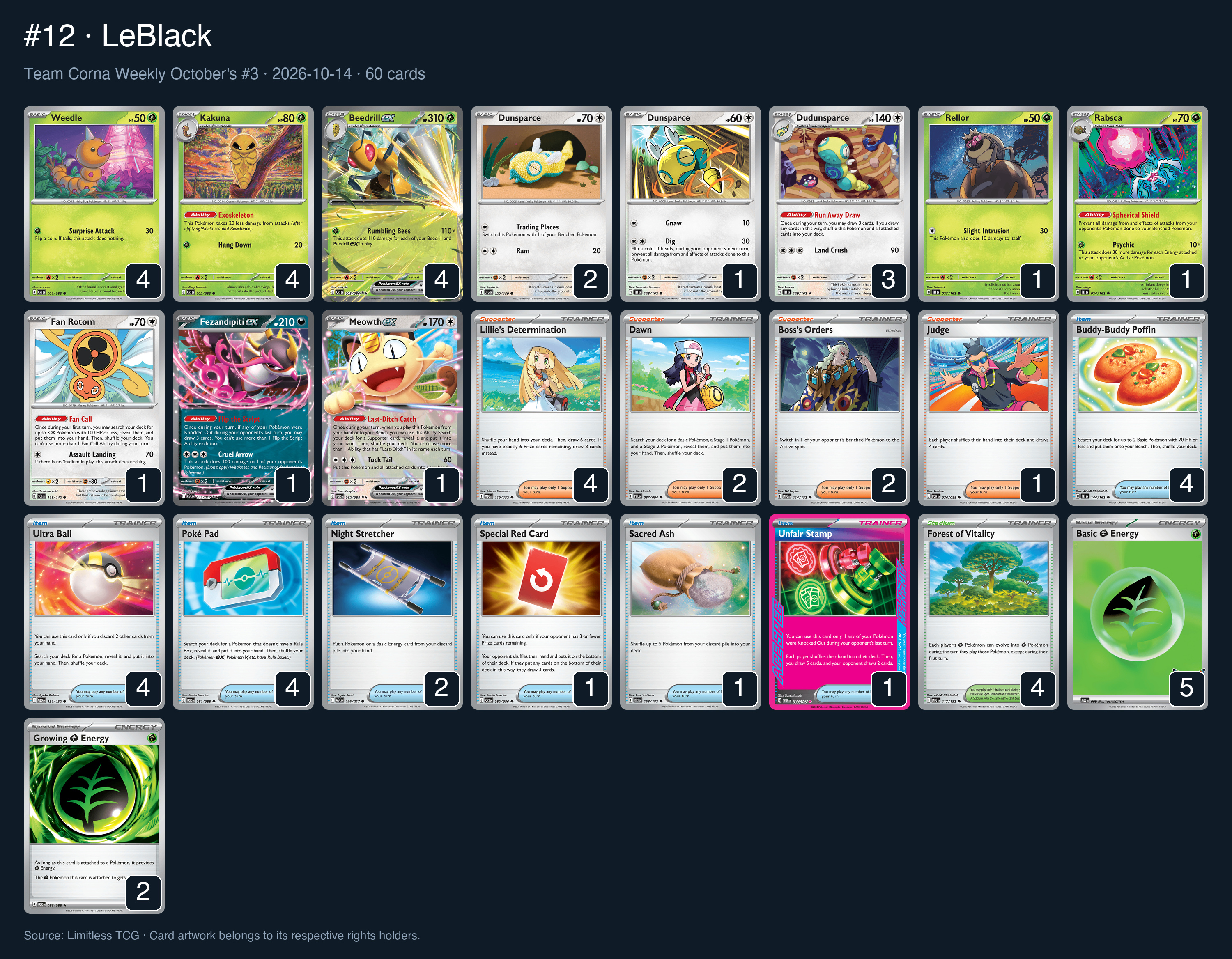Complete 60-card deck list for rank 12, LeBlack