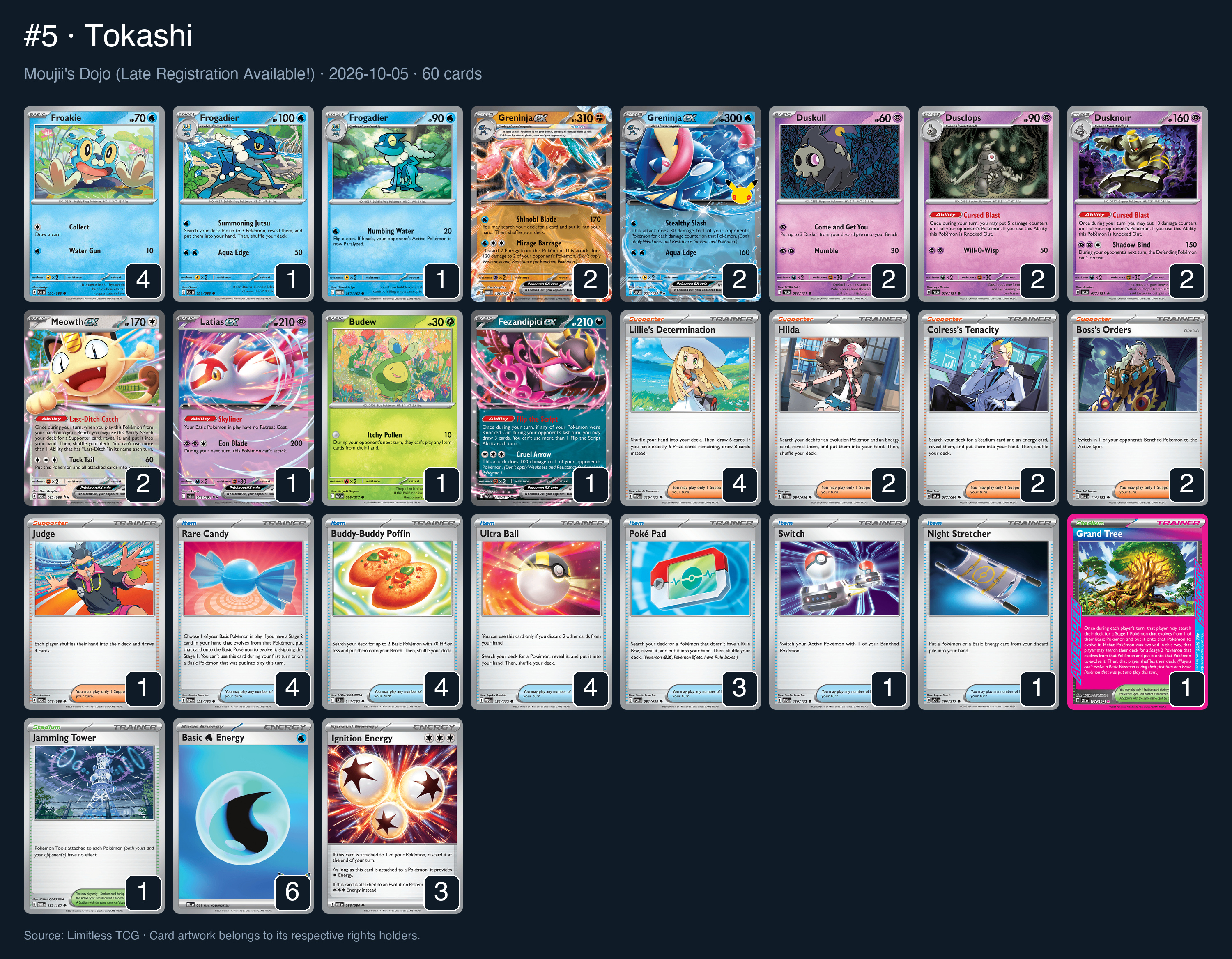 Complete 60-card deck list for rank 5, Tokashi