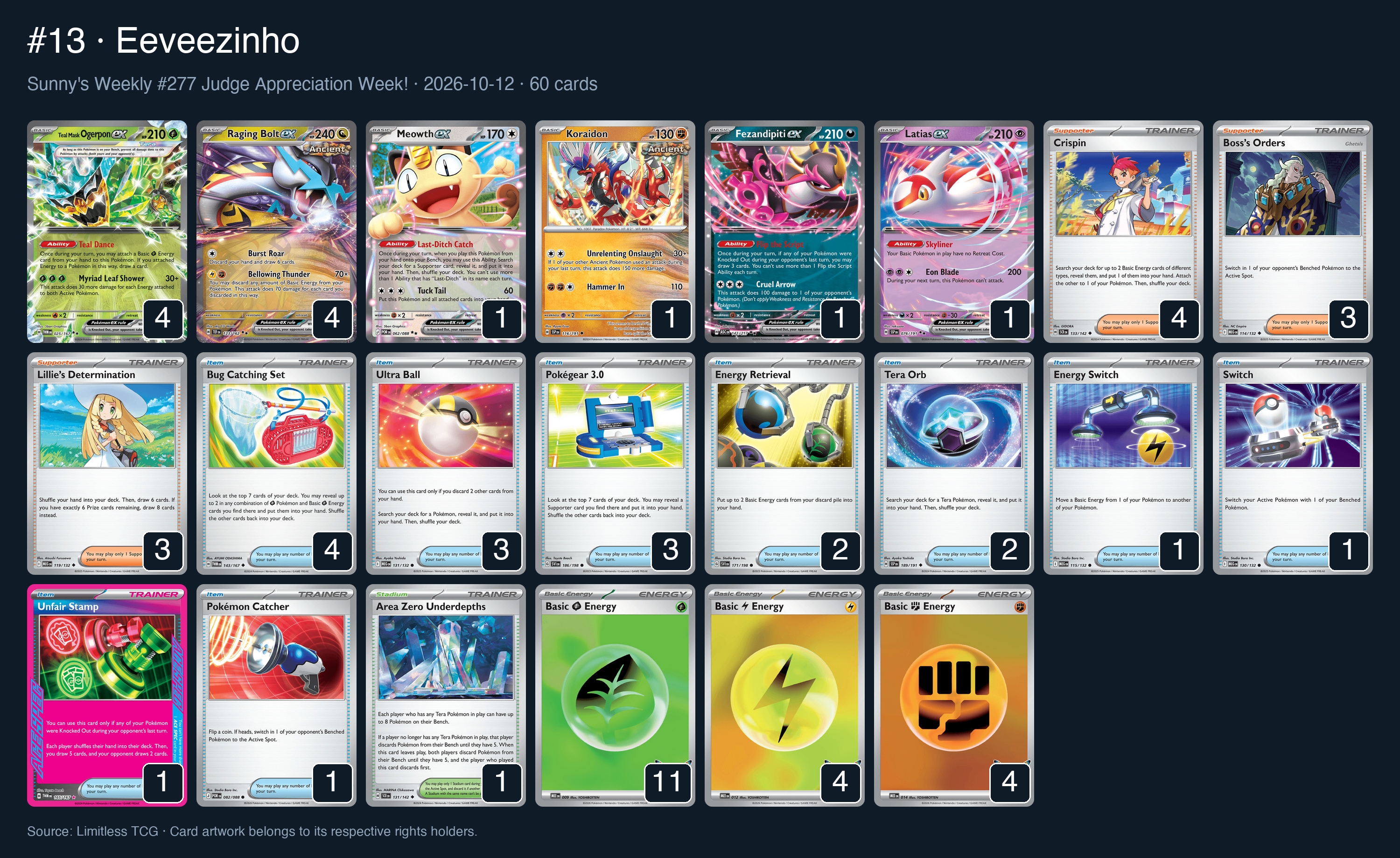 Complete 60-card deck list for rank 13, Eeveezinho