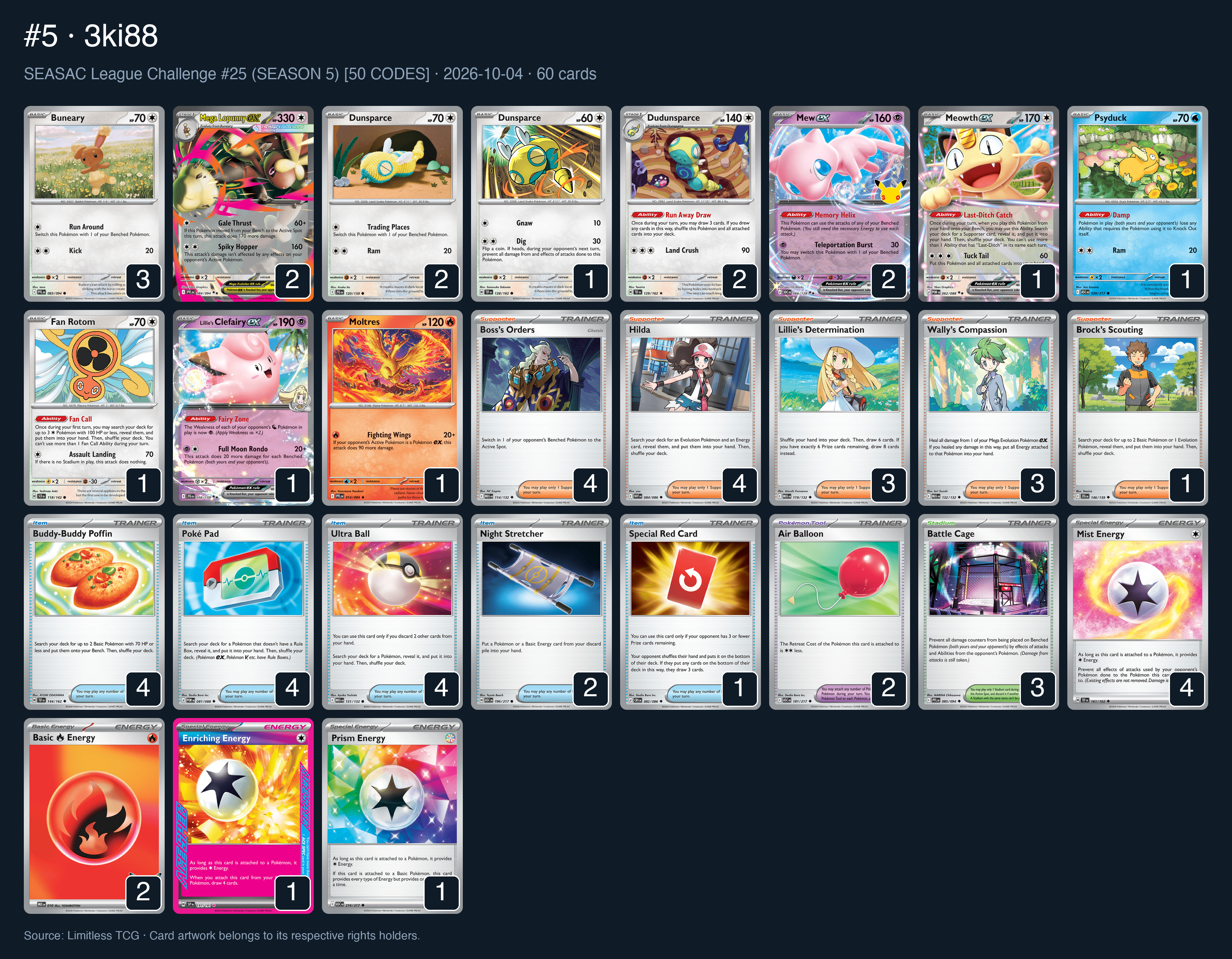 Complete 60-card deck list for rank 5, 3ki88