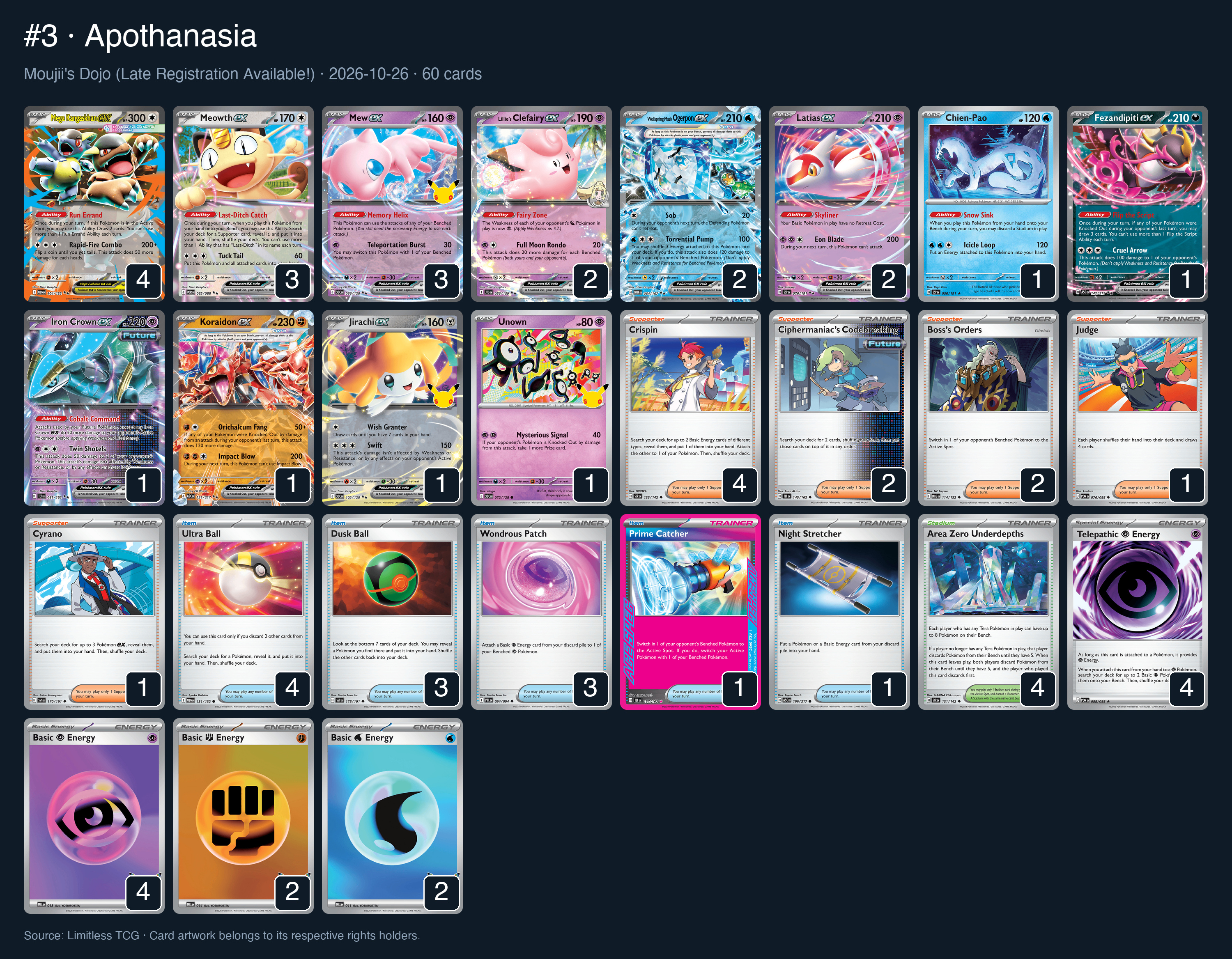 Complete 60-card deck list for rank 3, Apothanasia