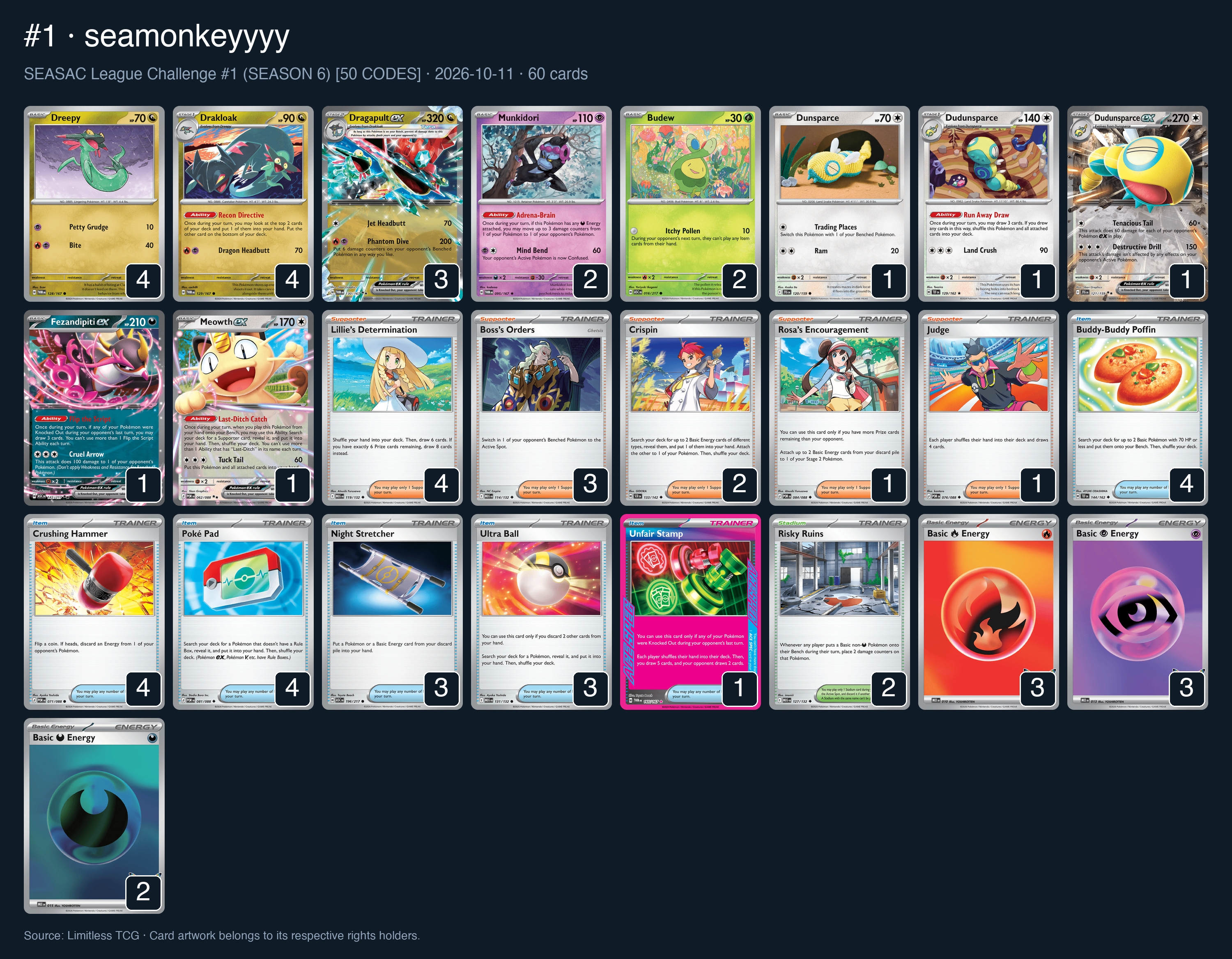 Complete 60-card deck list for rank 1, seamonkeyyyy
