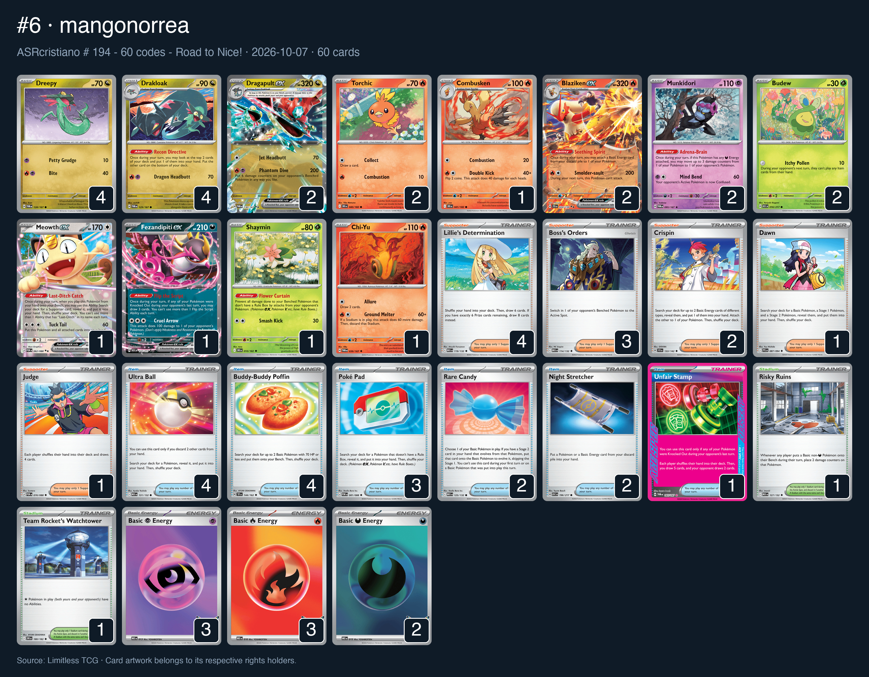 Complete 60-card deck list for rank 6, mangonorrea