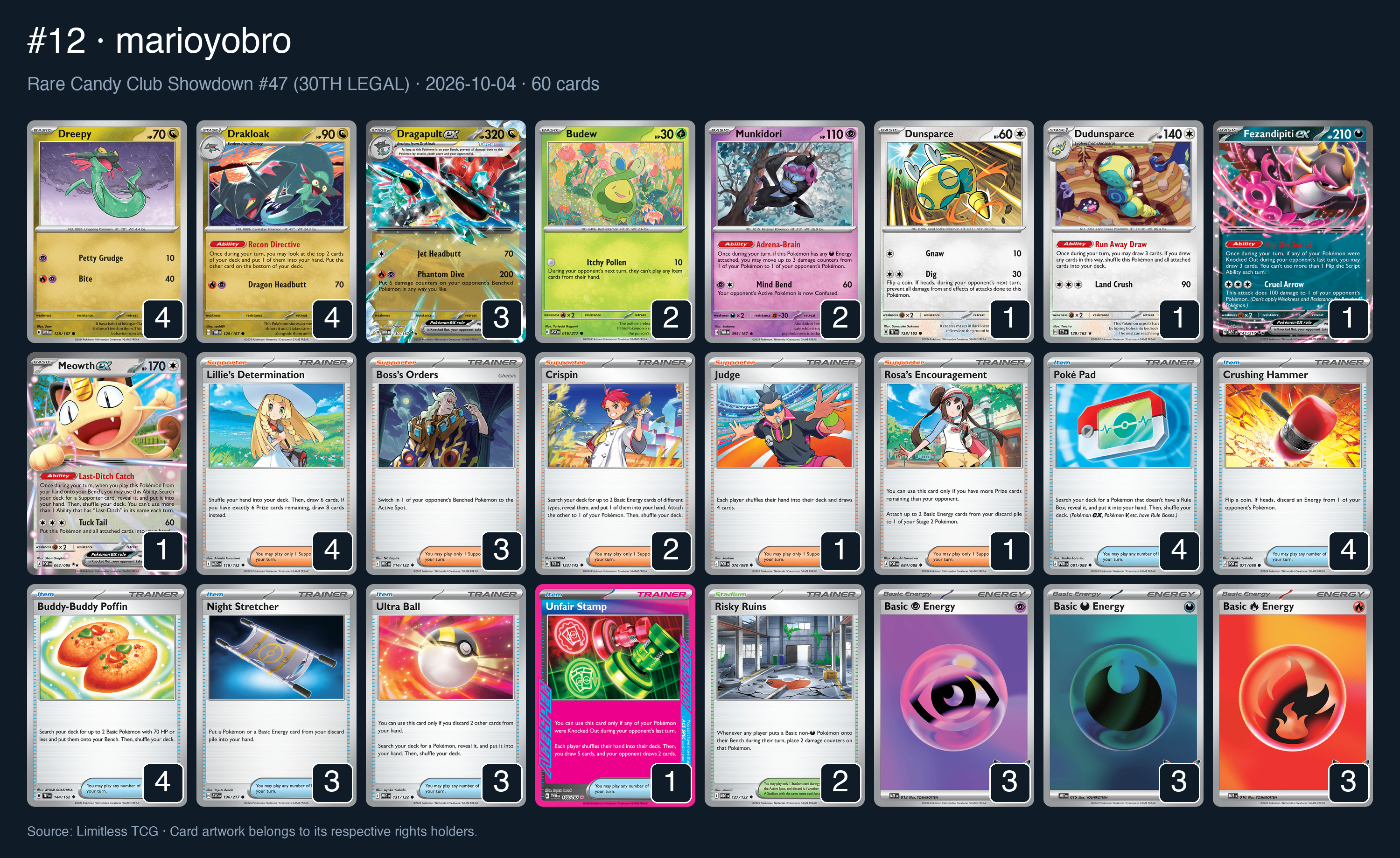Complete 60-card deck list for rank 12, marioyobro