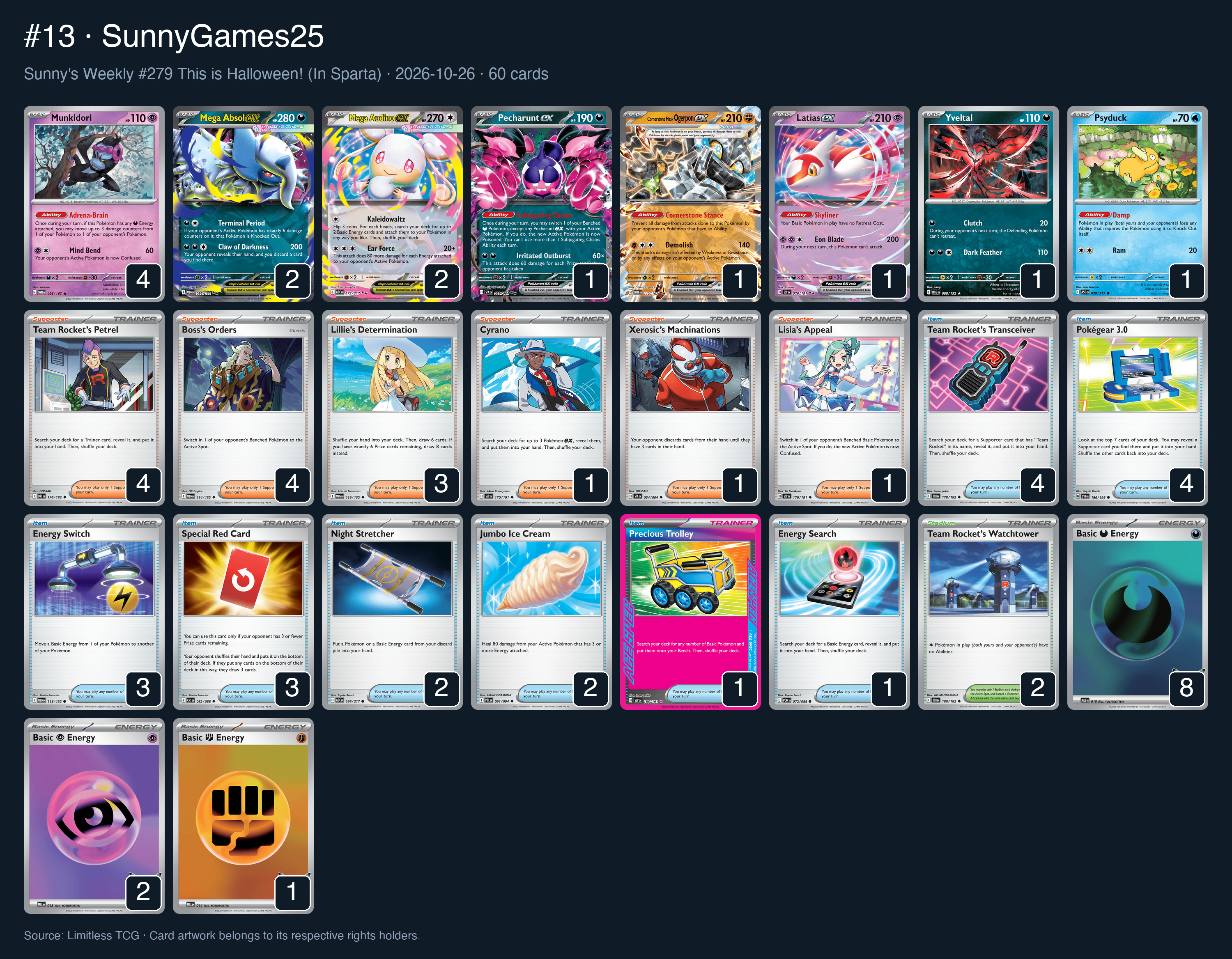 Complete 60-card deck list for rank 13, SunnyGames25