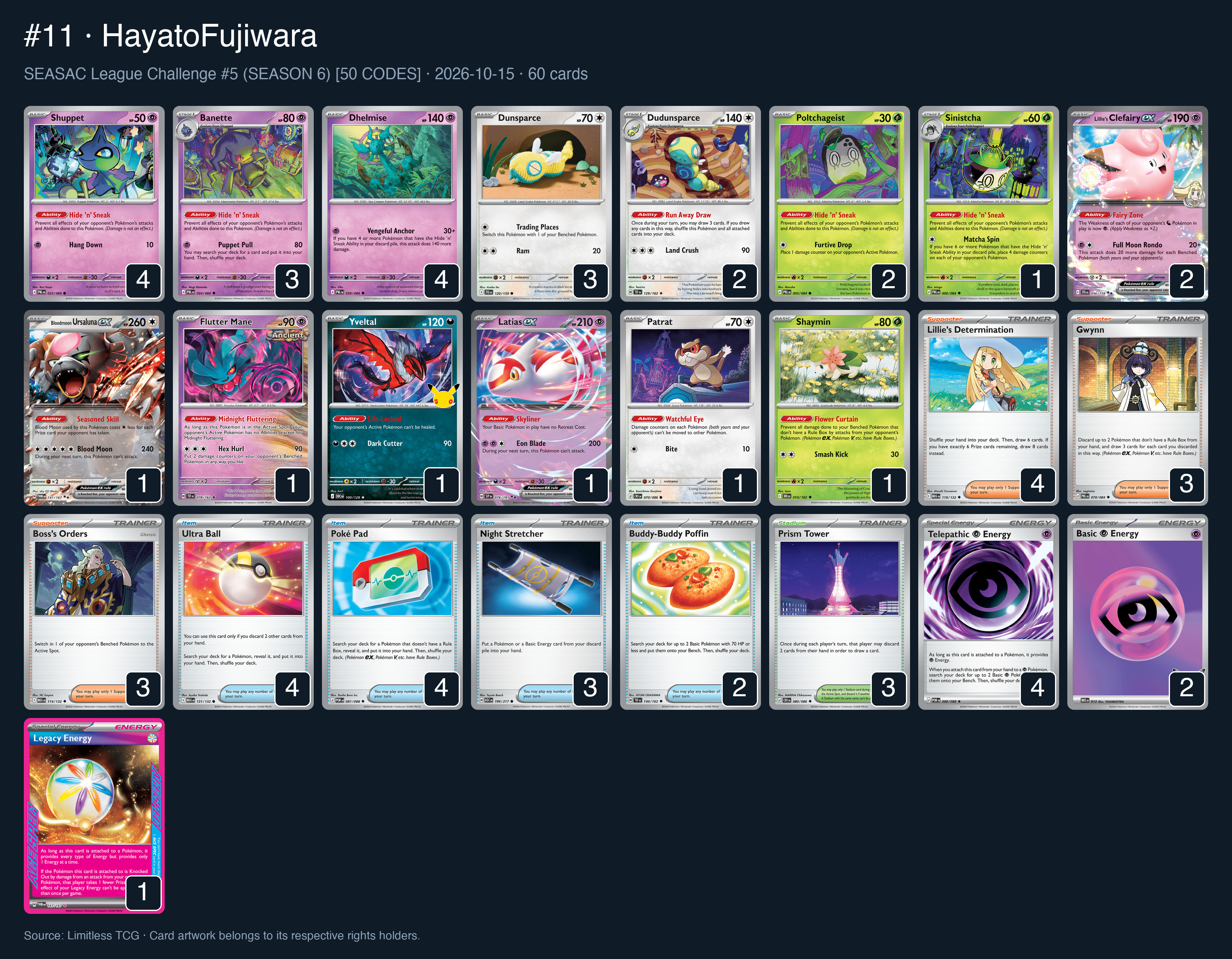 Complete 60-card deck list for rank 11, HayatoFujiwara