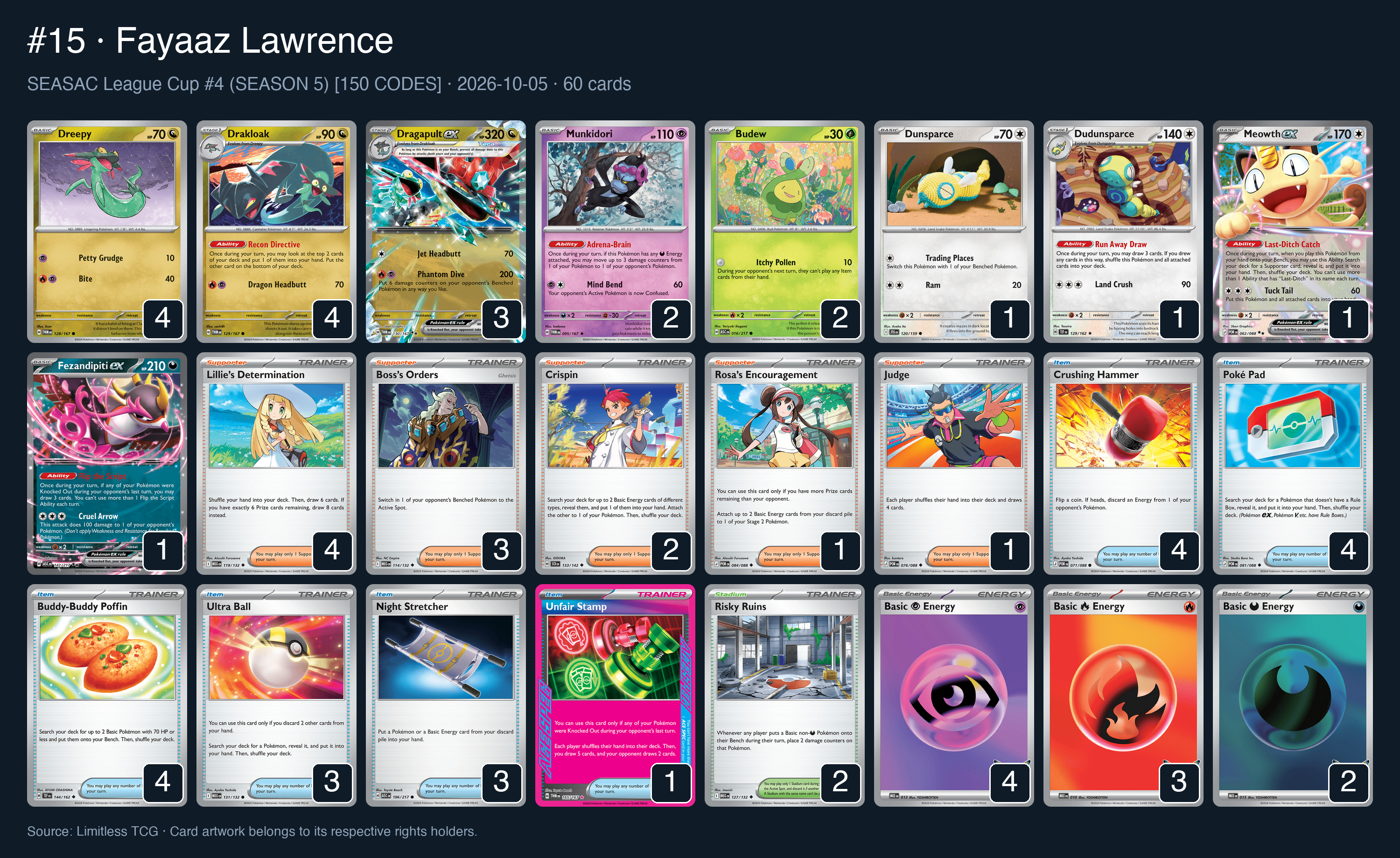 Complete 60-card deck list for rank 15, Fayaaz Lawrence