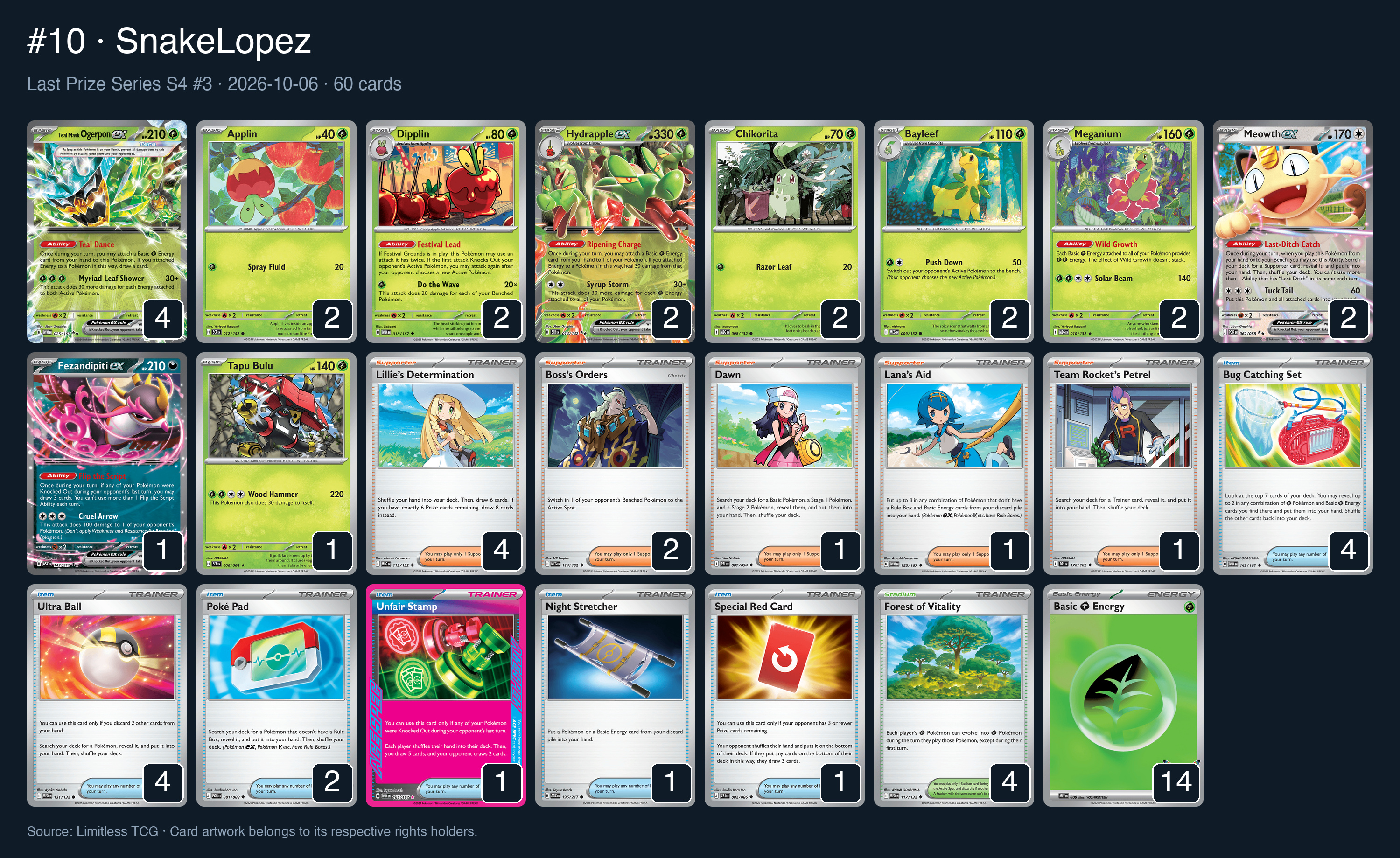 Complete 60-card deck list for rank 10, SnakeLopez