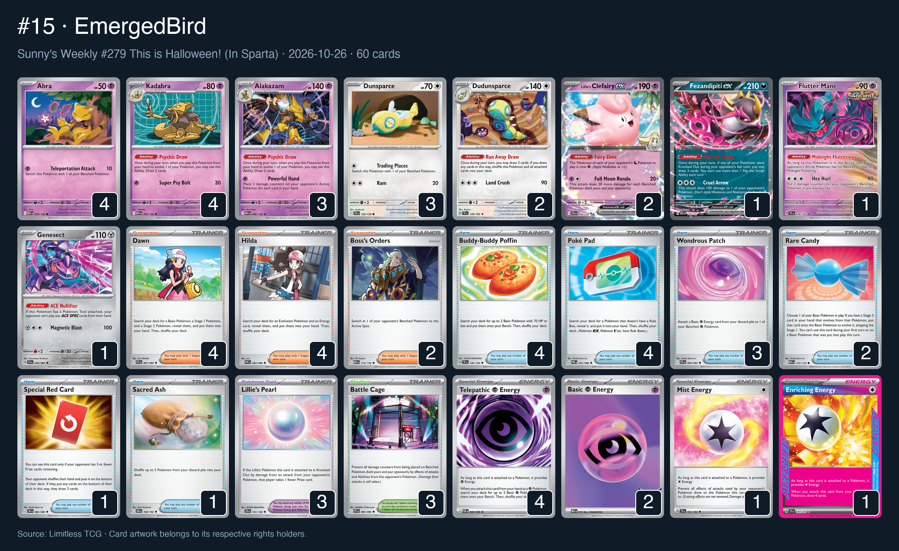 Complete 60-card deck list for rank 15, EmergedBird
