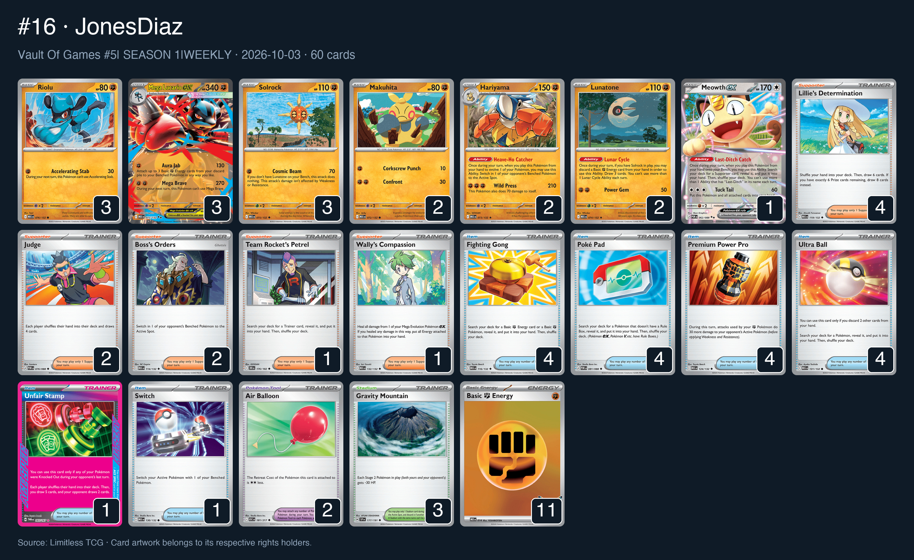 Complete 60-card deck list for rank 16, JonesDiaz