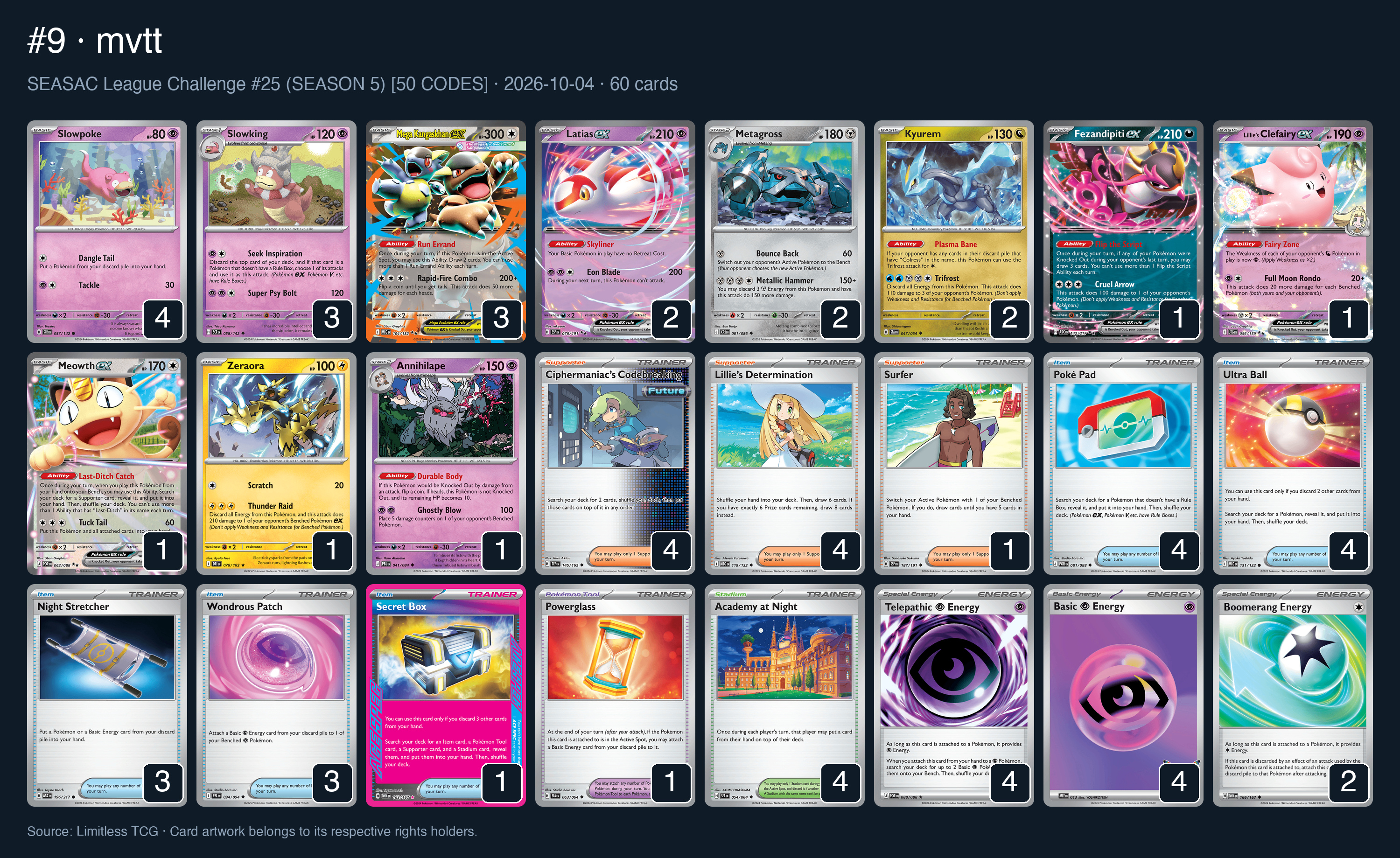 Complete 60-card deck list for rank 9, mvtt