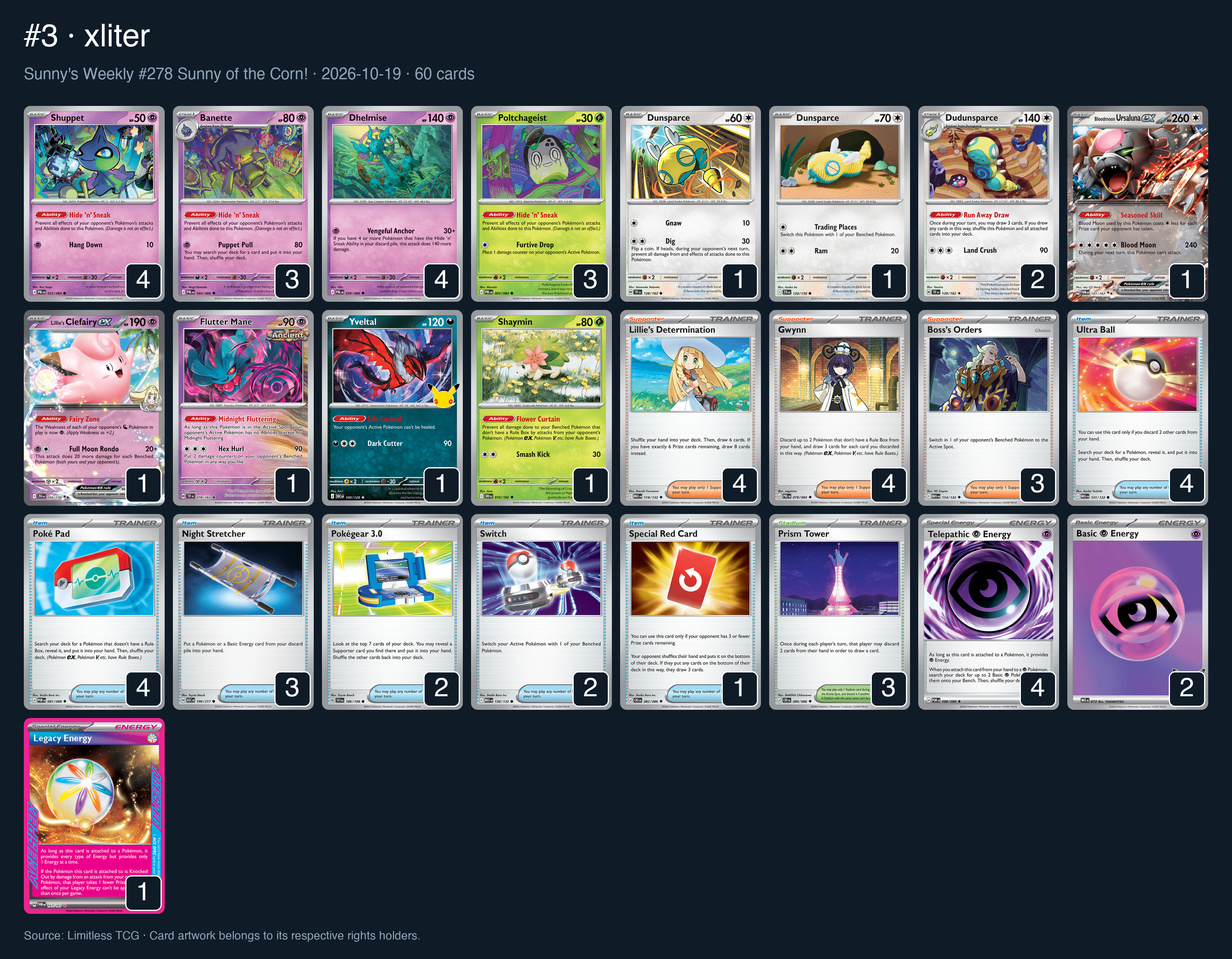 Complete 60-card deck list for rank 3, xliter