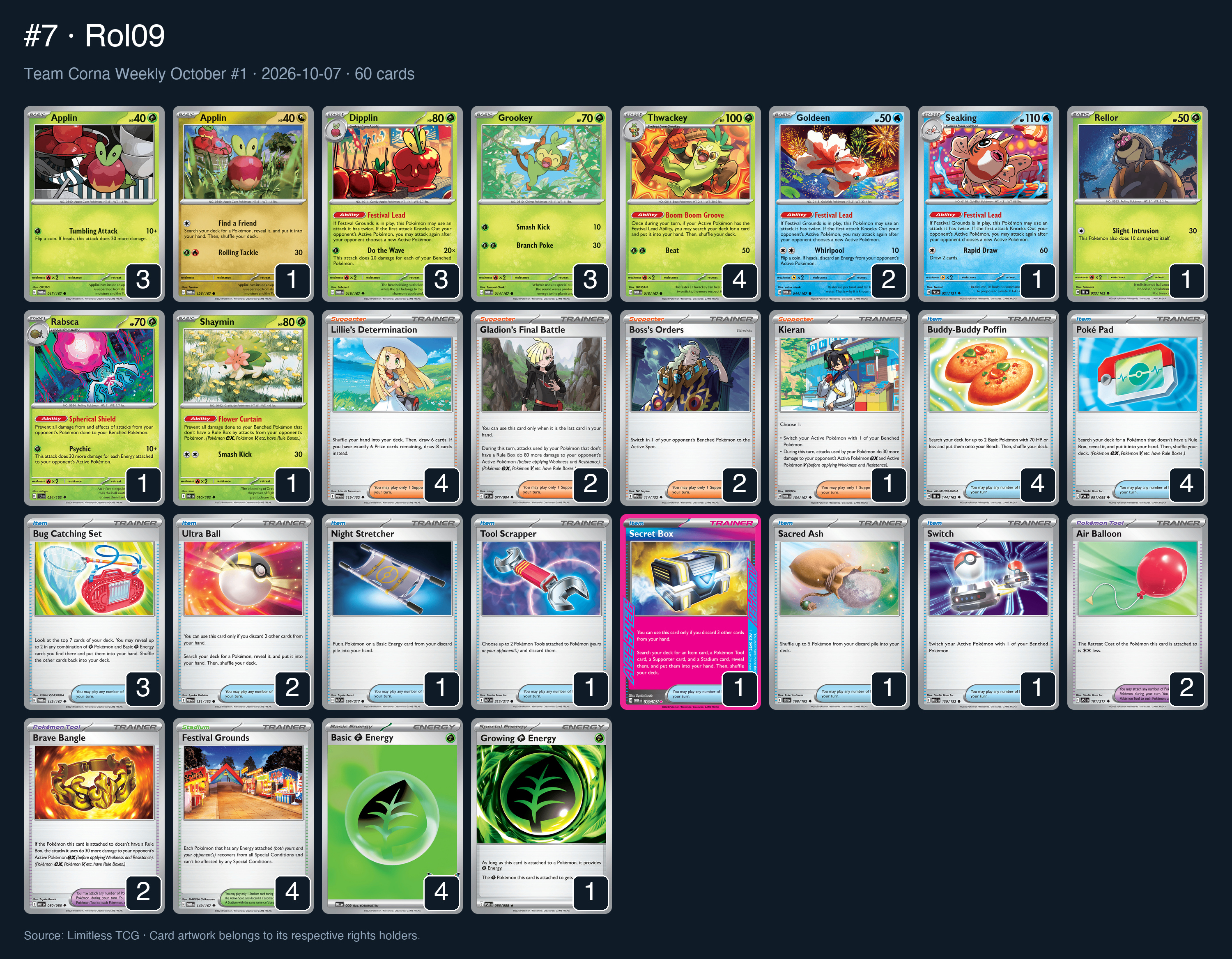 Complete 60-card deck list for rank 7, Rol09
